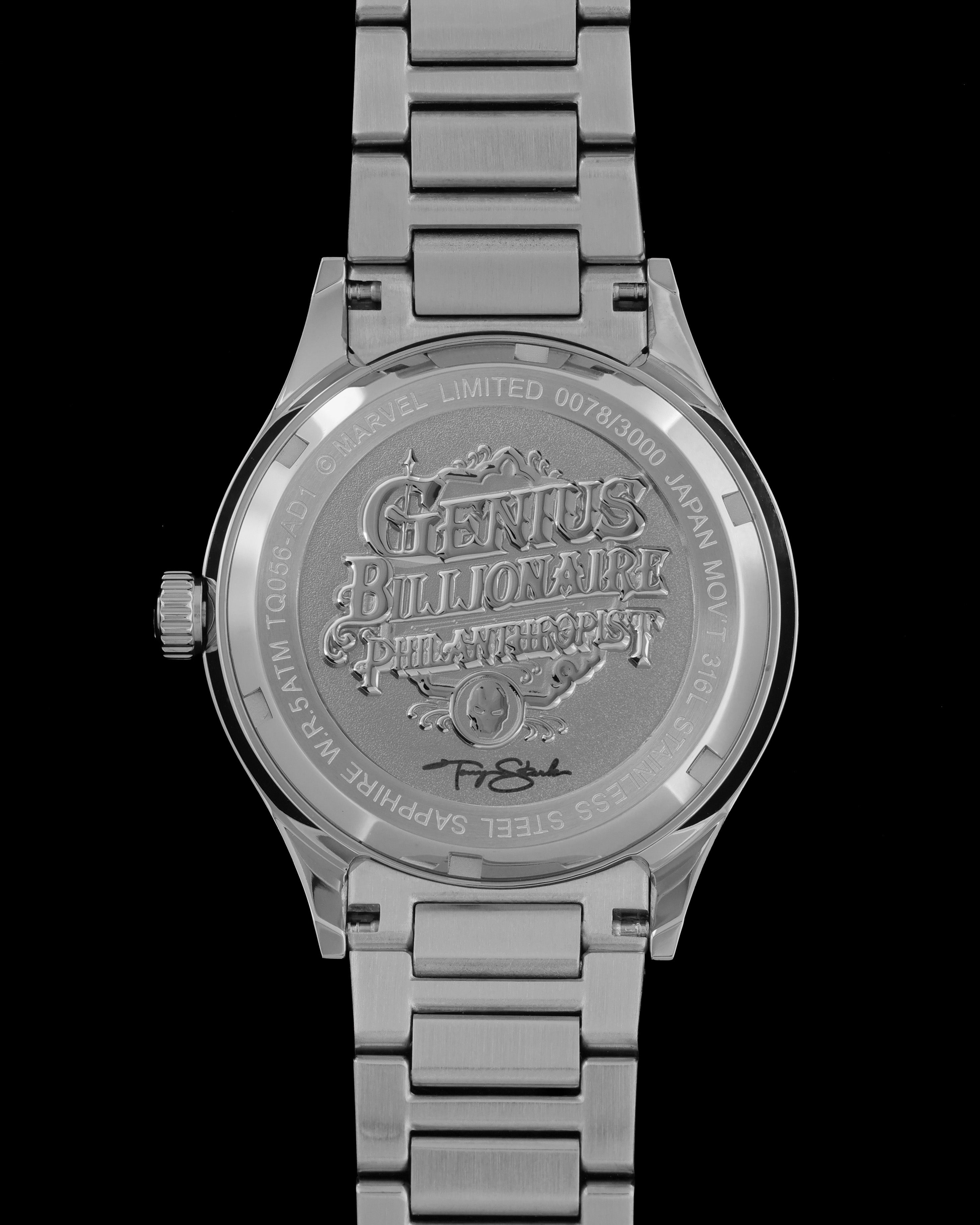 Marvel Tony Stark TQ056-AD1 (Black/Silver) with Silver Stainless Steel