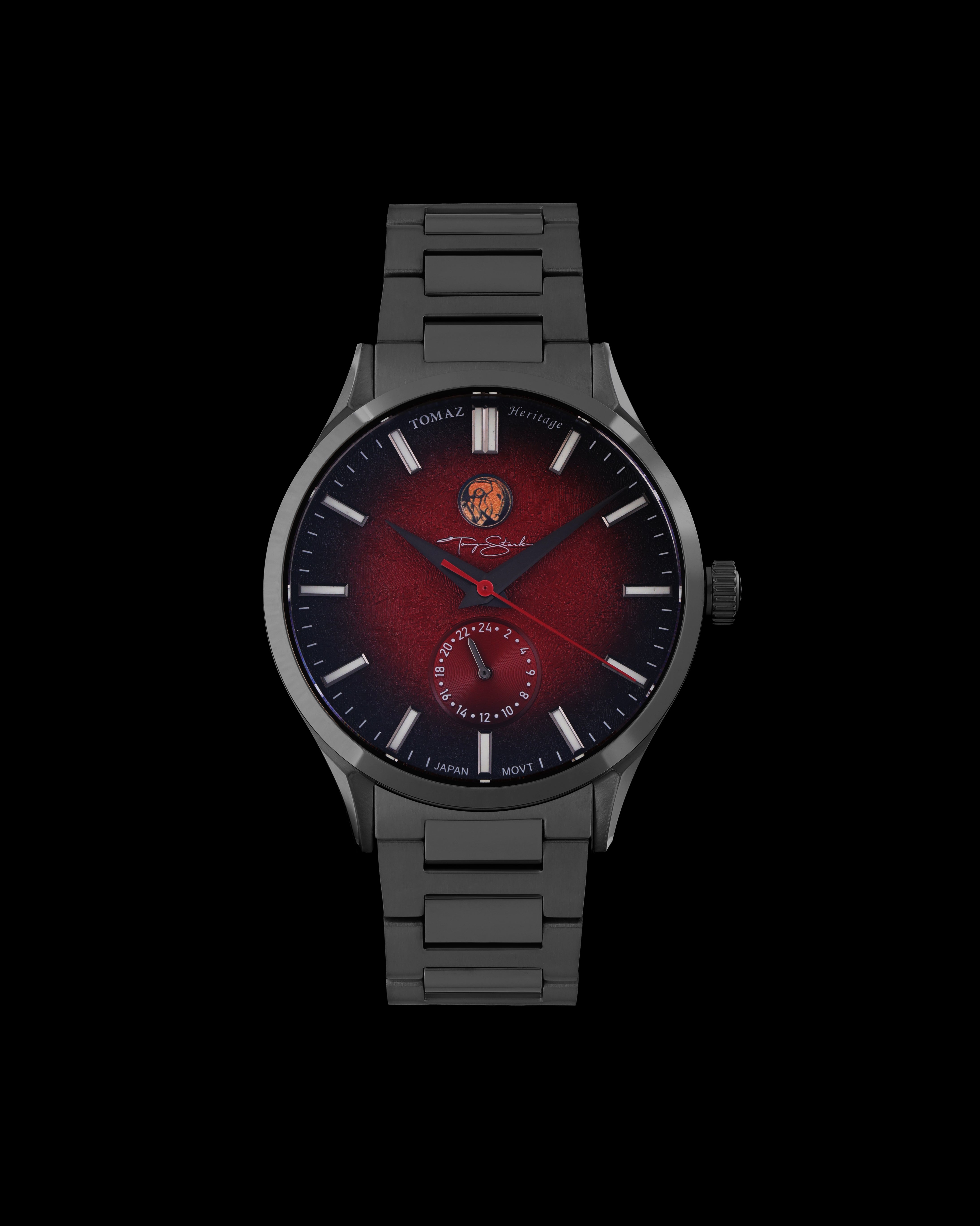 Marvel Tony Stark TQ056-AD2 (Gunmetal/Red) with Silver Stainless Steel Strap