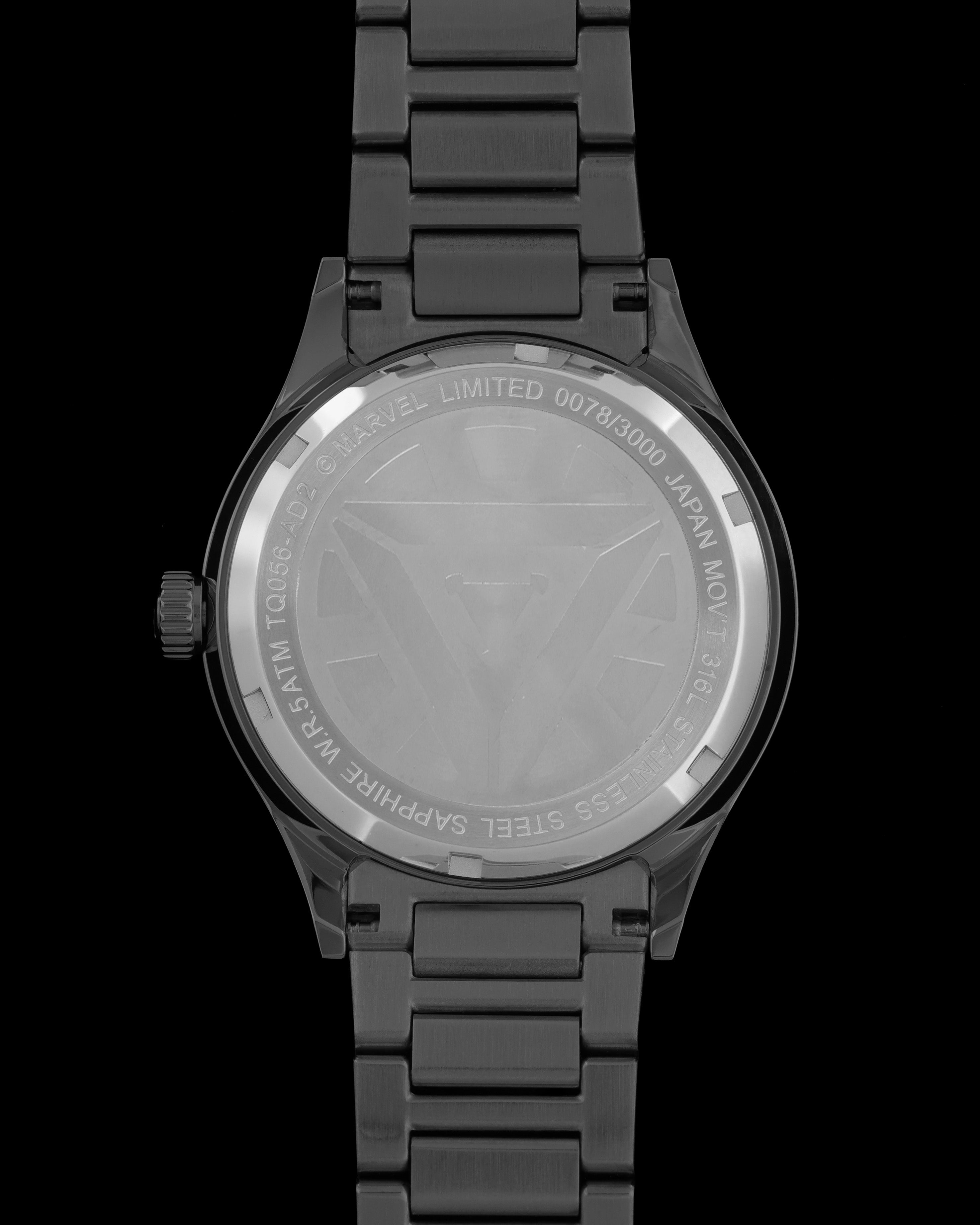 Marvel Tony Stark TQ056-AD2 (Gunmetal/Red) with Silver Stainless Steel Strap