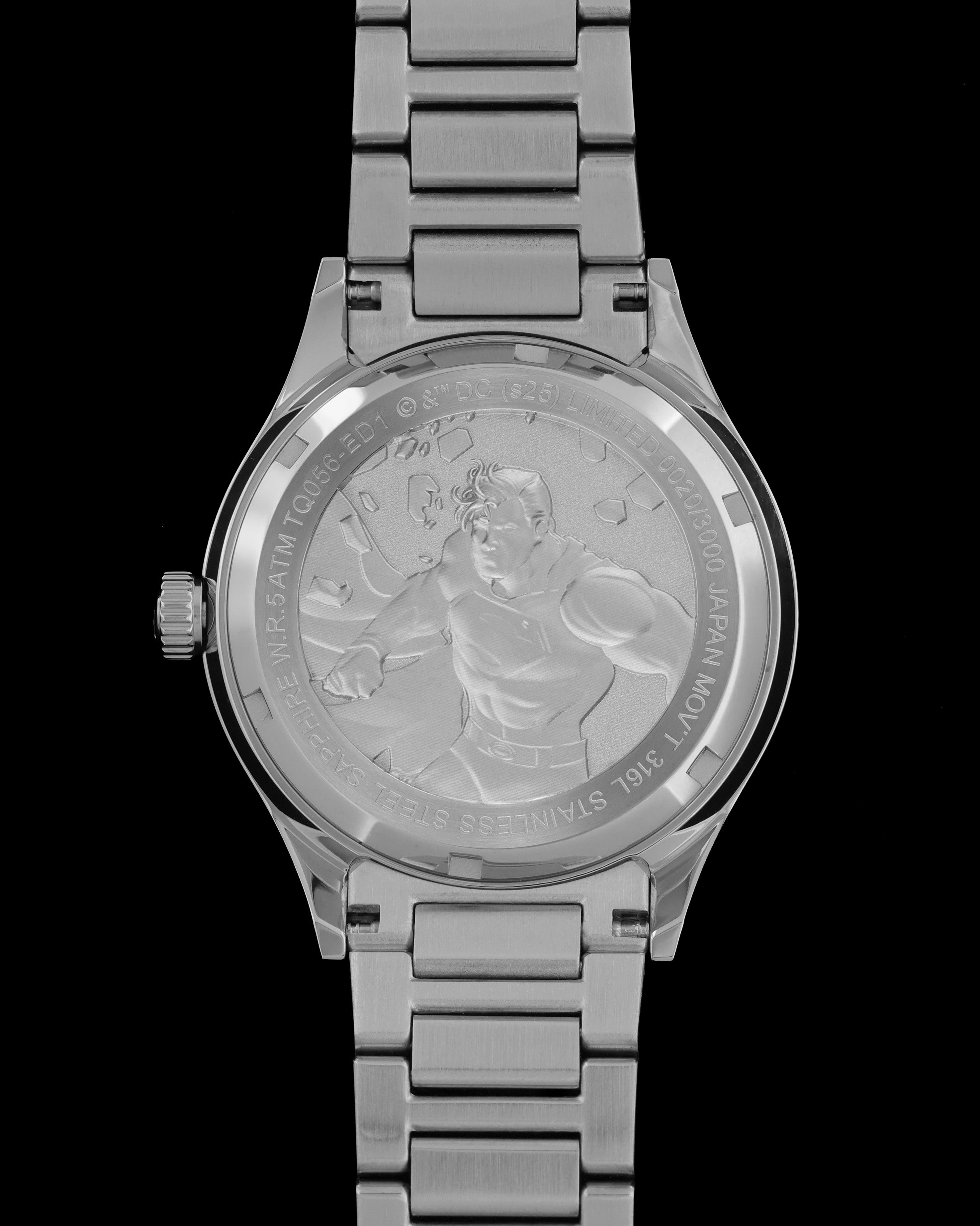 DC Superman TQ056-ED1 (Silver/Blue) with Silver Stainless Steel Strap