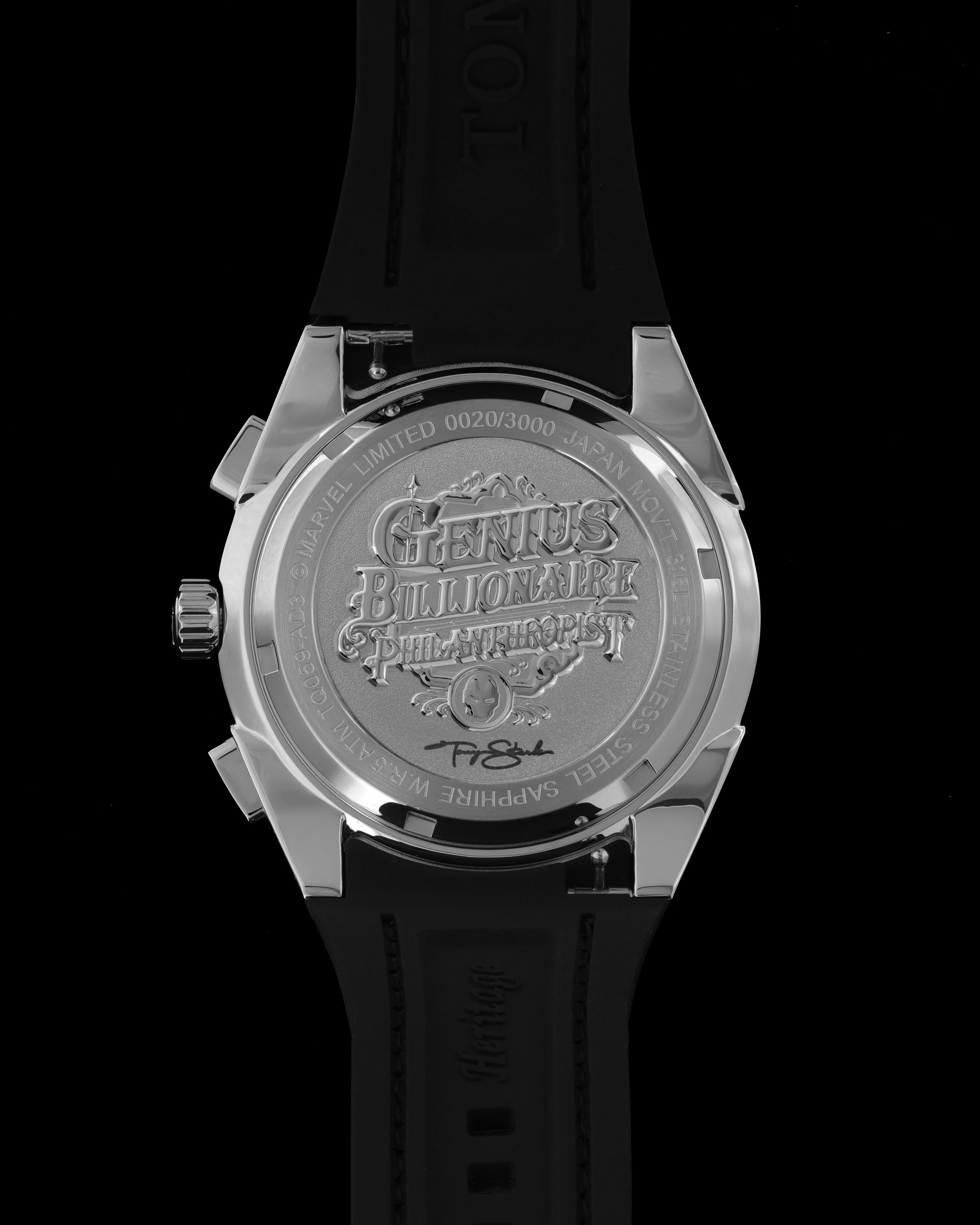 Marvel Tony Stark TQ059-AD3 (Silver/Black/White) with Black Saffiano Strap