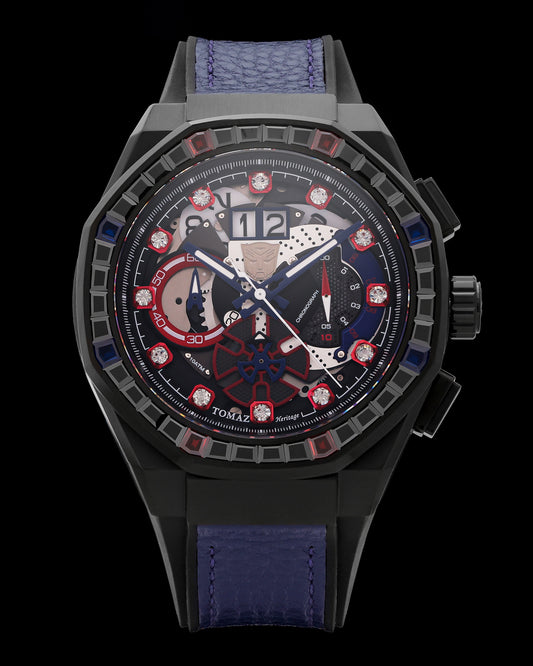 Transformer Optimus Prime TQ023M-D1 (Black) with Blue and Red Crystal (8lue Leather with Silicone Strap)