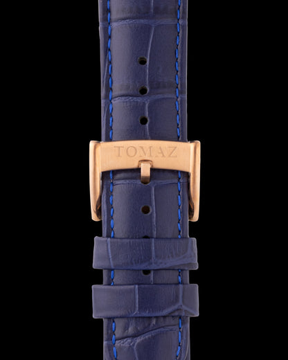 Tomaz TS1-1A Leather Bamboo 22mm Watch Strap (Blue)