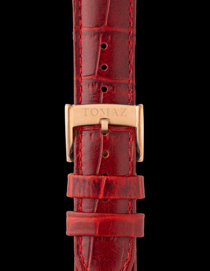 Tomaz TS1-1A Leather Bamboo 22mm Watch Strap (Red)