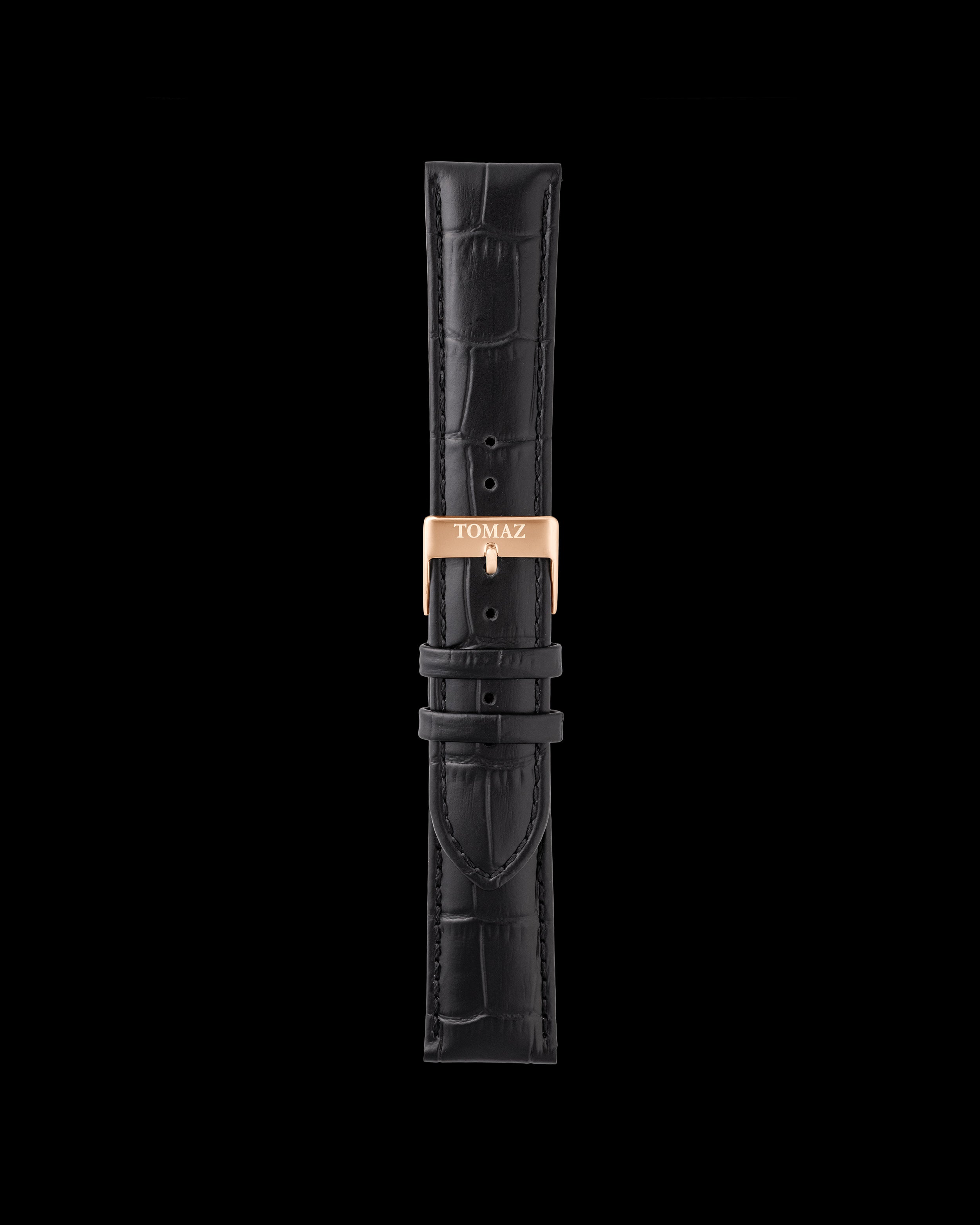 Tomaz TS1-1A Leather Bamboo 22mm Watch Strap (Black)