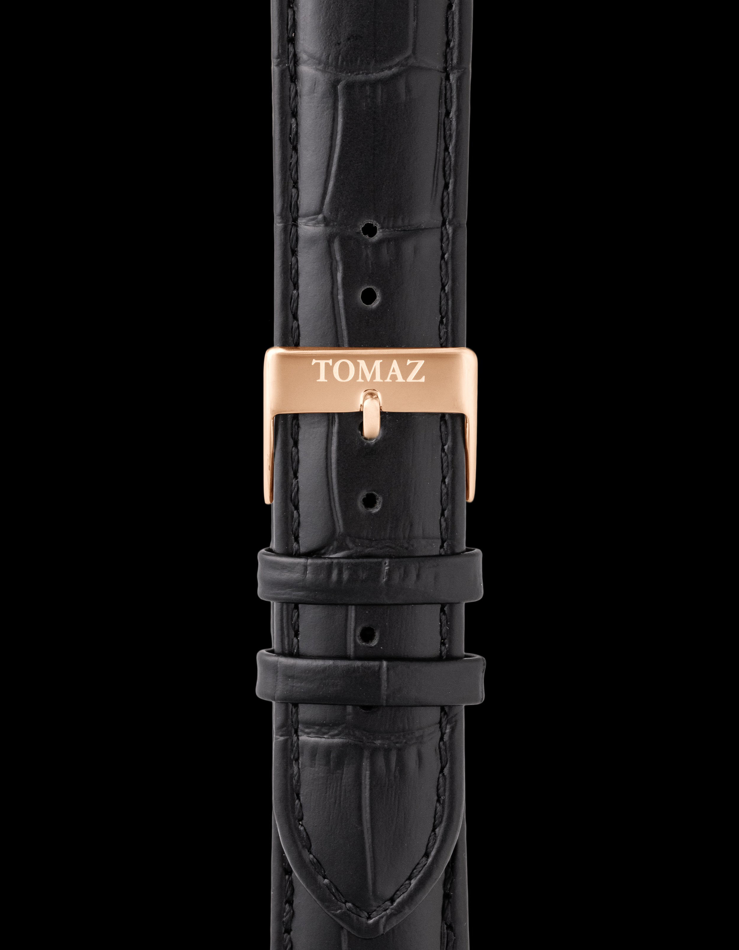 Tomaz TS1-1A Leather Bamboo 22mm Watch Strap (Black)