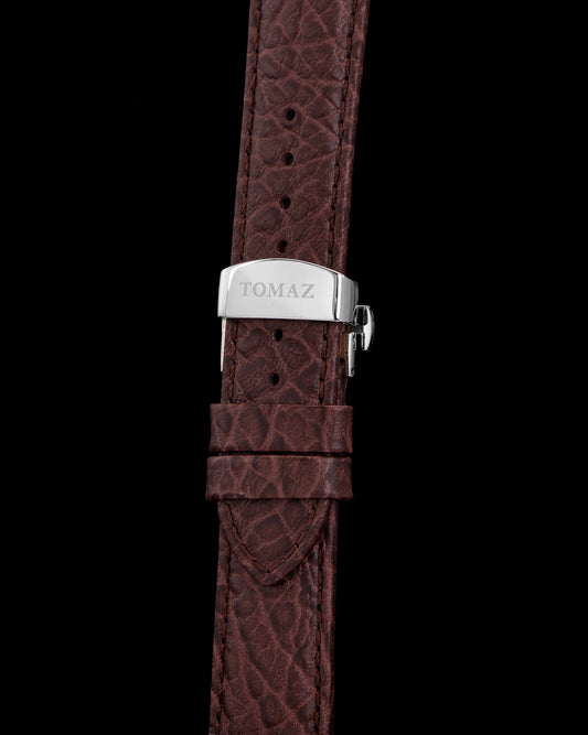 Tomaz TS2-3B Men's Leather Lychee 22mm Watch Strap with Butterfly Clip (Coffee)