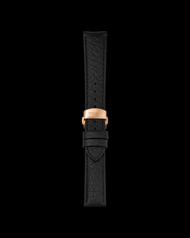 Tomaz TS2-3A Leather Lychee 22mm Tali Jam dengan Klip Rama-rama (Hitam)