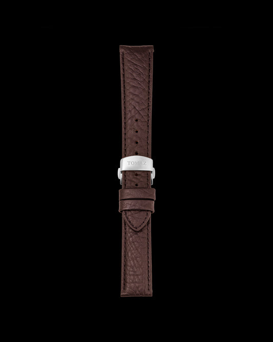 Tomaz TS2-3B Men's Leather Lychee 22mm Watch Strap with Butterfly Clip (Coffee)