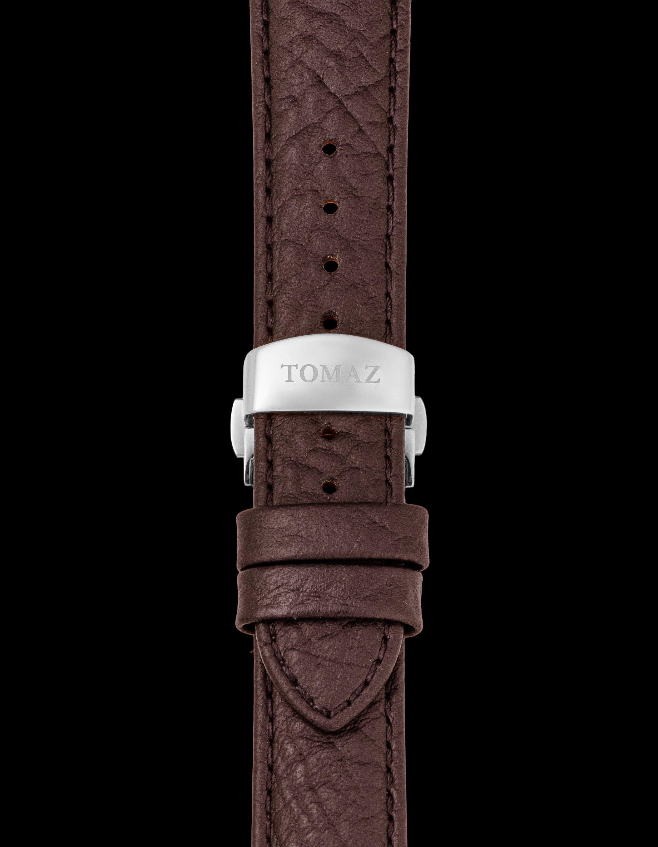 Tomaz TS2-3B Men's Leather Lychee 22mm Watch Strap with Butterfly Clip (Coffee)