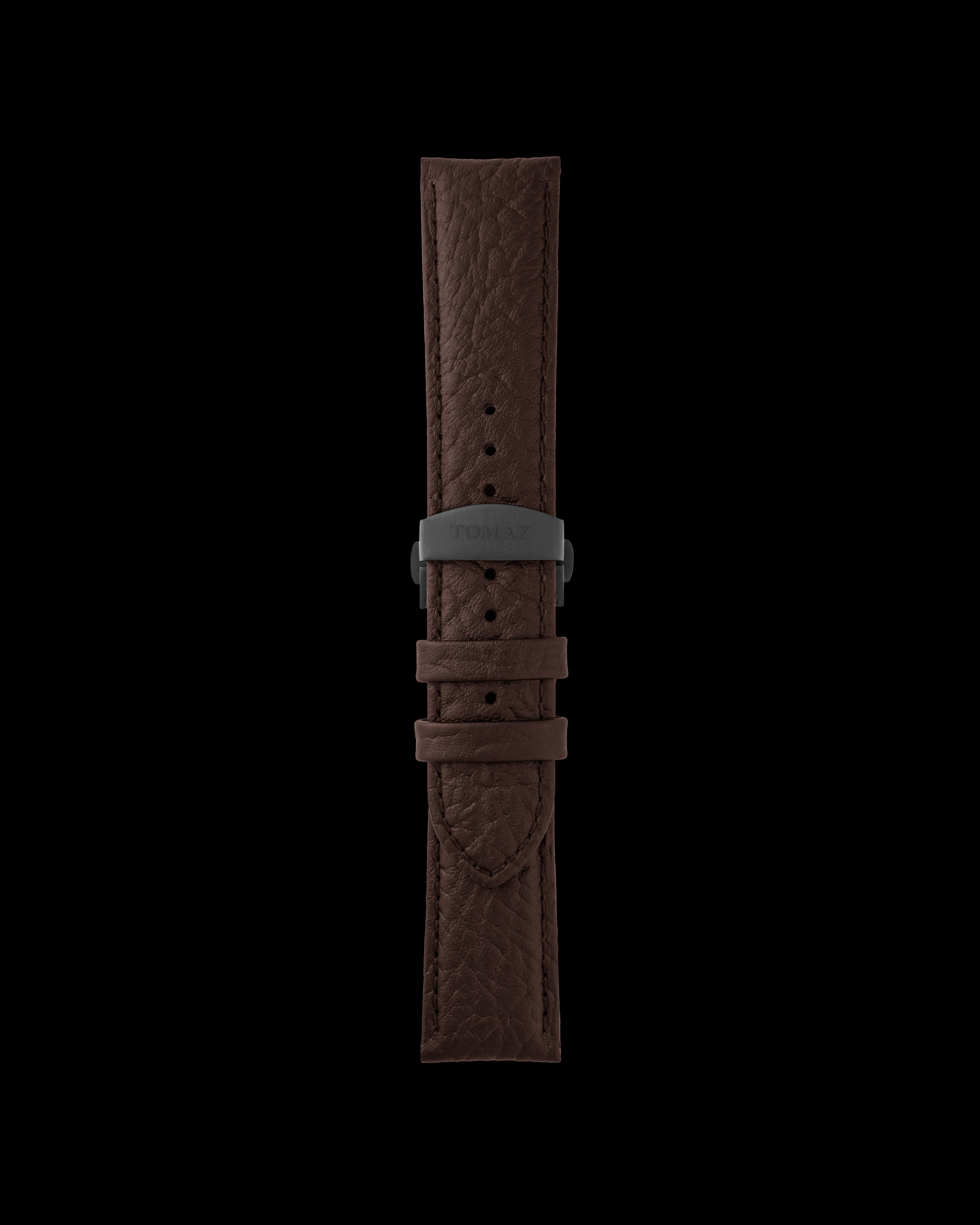 Tomaz TS2-3 Leather Lychee 24mm Watch Strap with Butterfly Clip (Coffee)