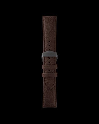 Tomaz TS2-3 Leather Lychee 24mm Tali Jam dengan Klip Rama-rama (Kopi)
