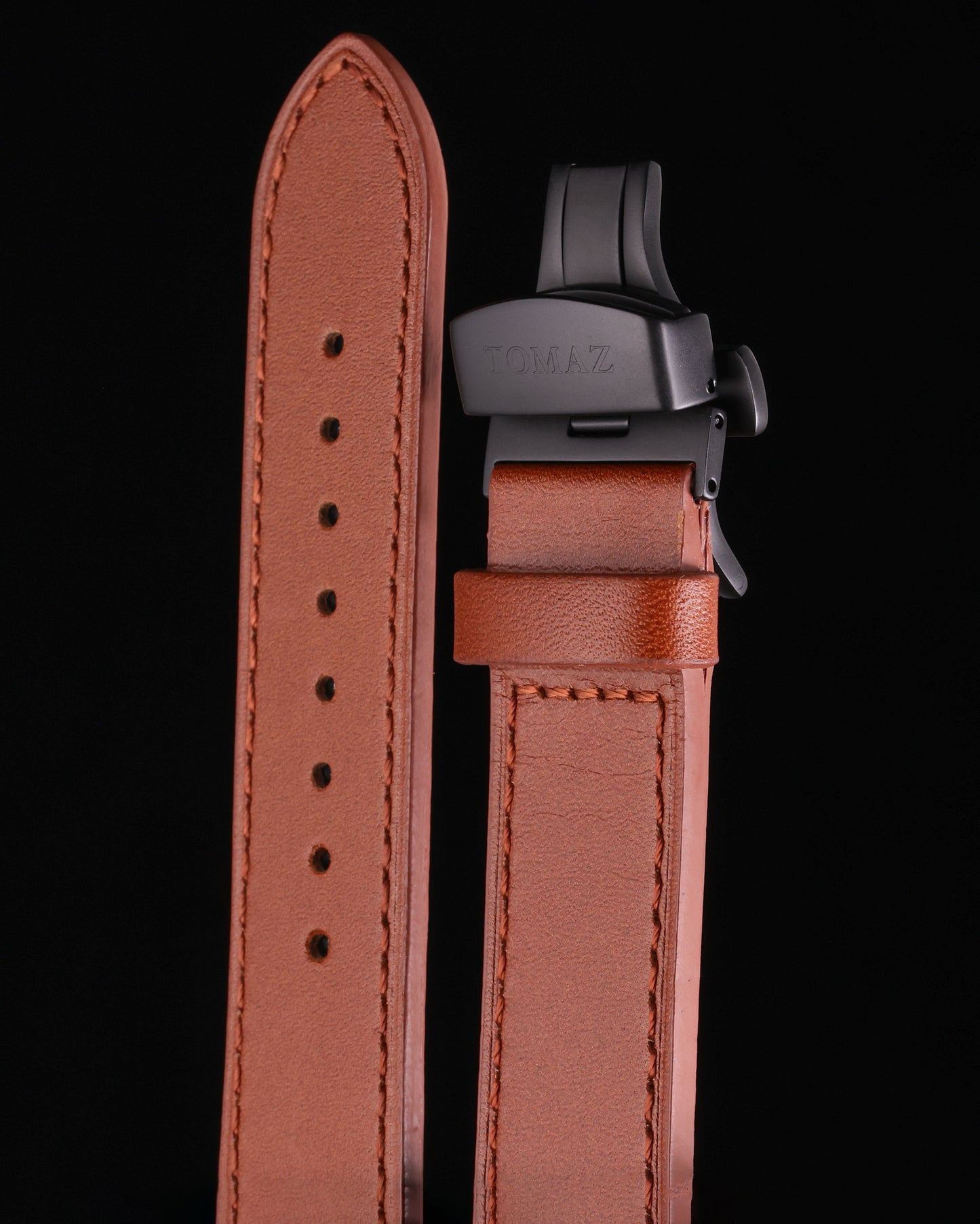 Tomaz TS2A Leather Plain 22mm Watch Strap Butterfly Clip (Brown)