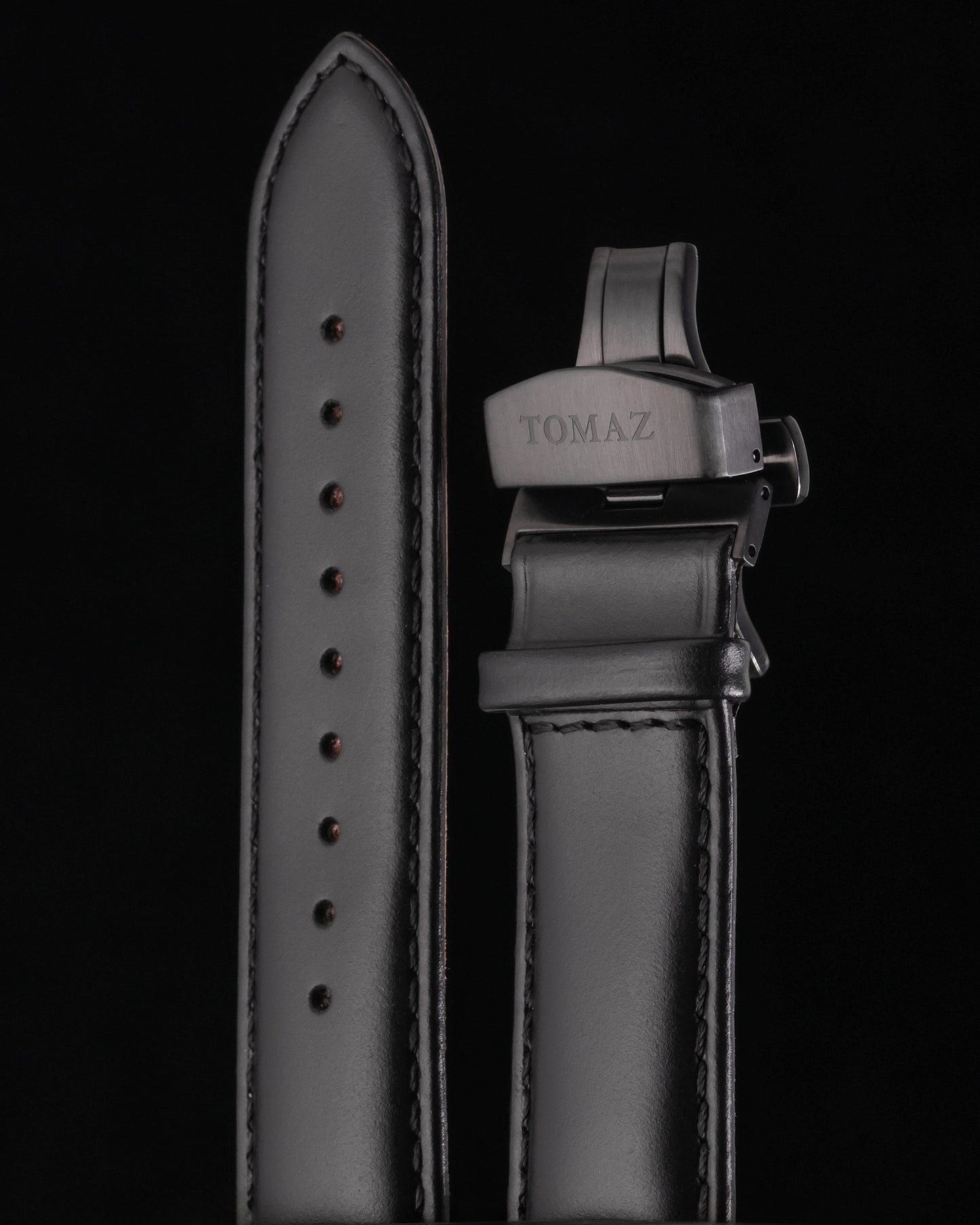 Tomaz TS2A Leather Plain 24mm Watch Strap Butterfly Clip (Black)