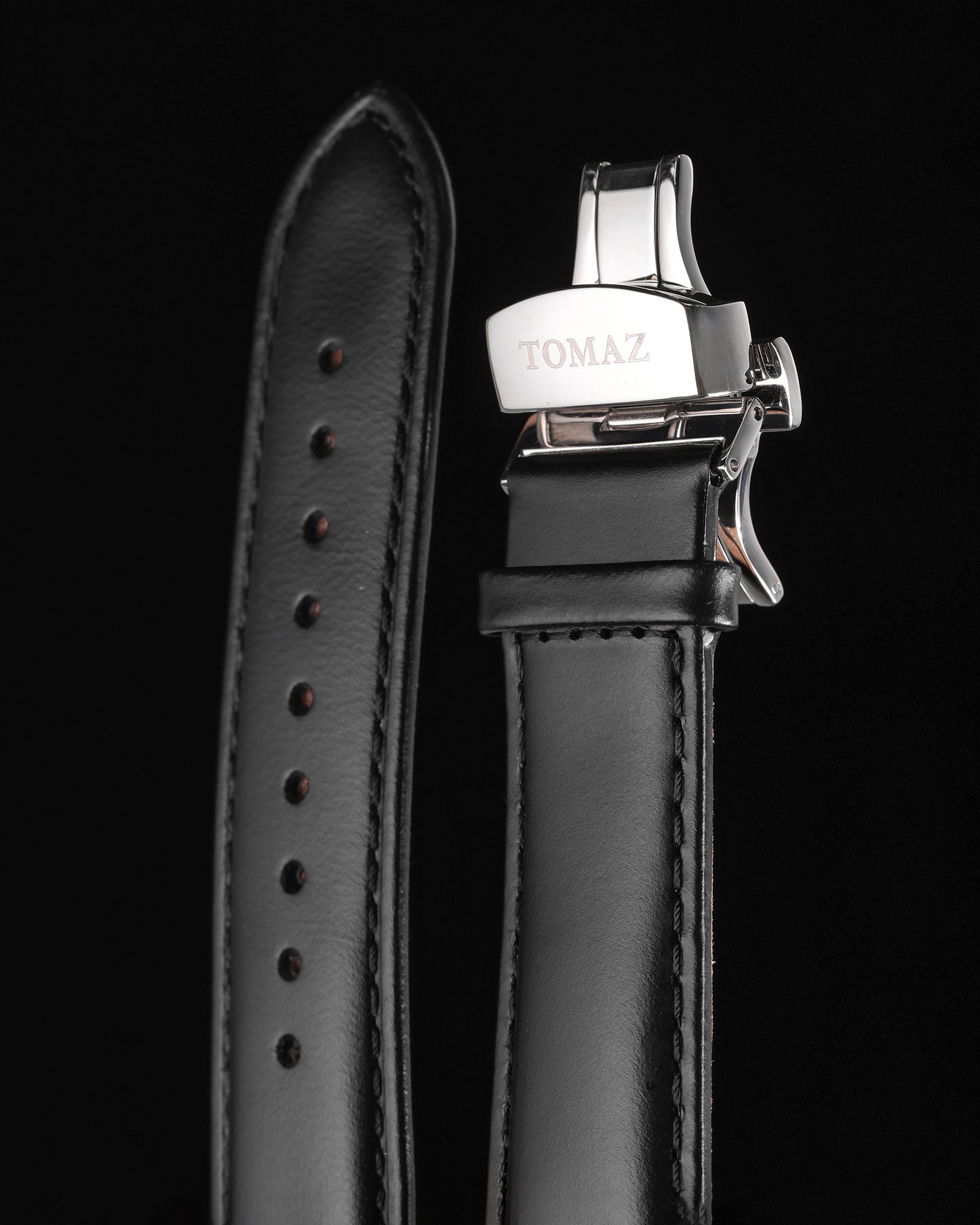 Tomaz TS2C Leather Plain 22mm Watch Strap Butterfly Clip (Black)