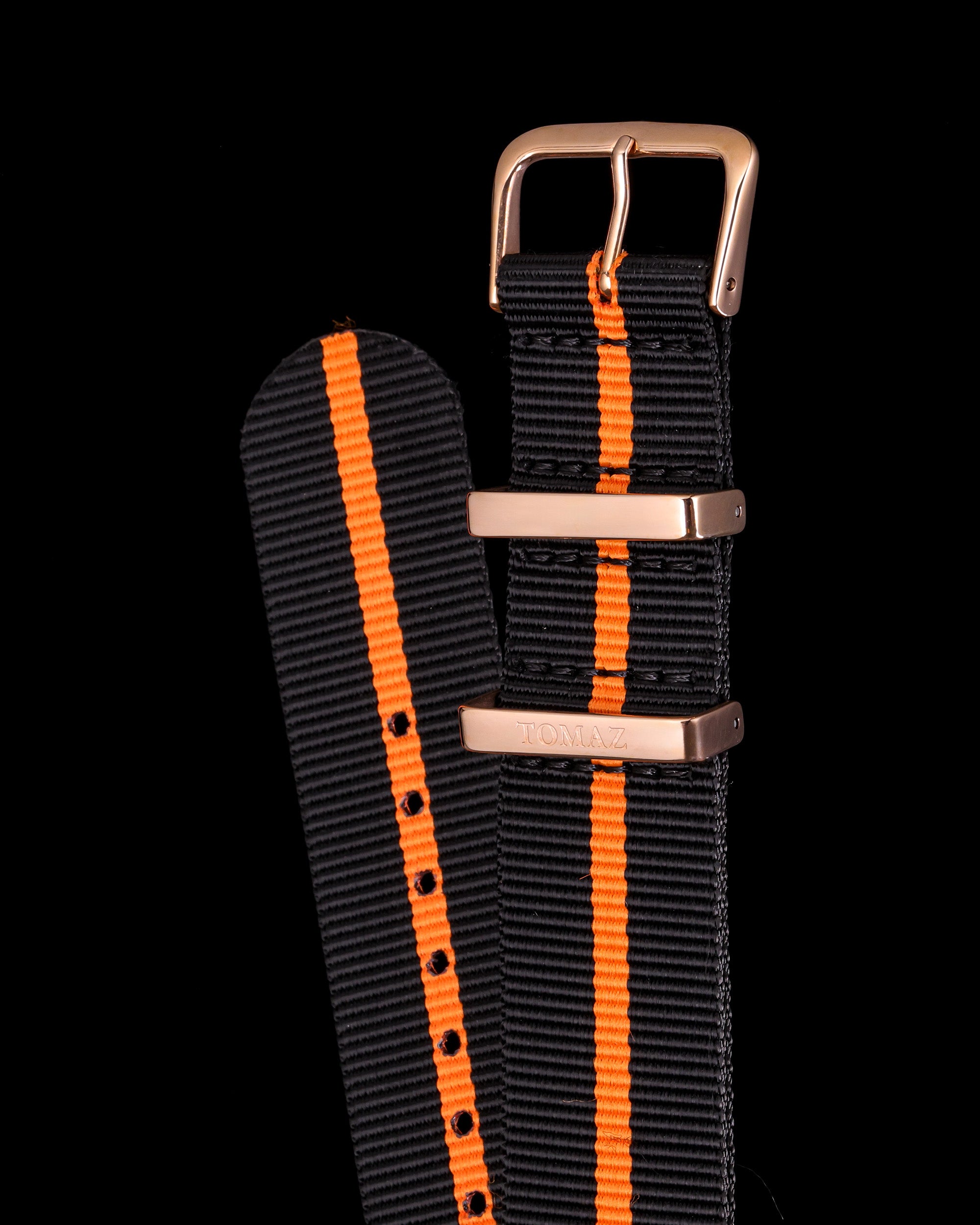 Tomaz TS4-3B Nylon 3 Stripe 22mm Watch Strap (Black/Orange)