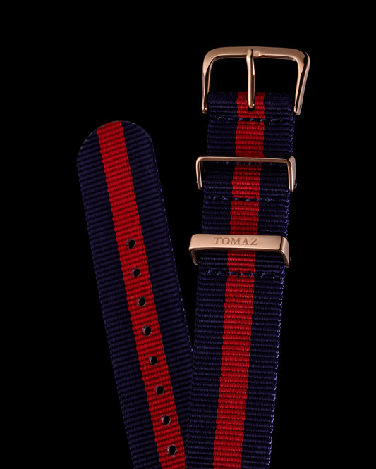 Tomaz TS4-3B Men's Nylon 3 Stripe 20mm Watch Strap (Navy/Red)