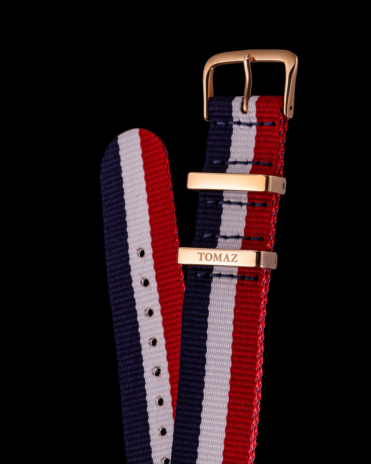 Tomaz TS4-3B Men's Nylon 3 Stripe 20mm Watch Strap (Navy/White/Red)