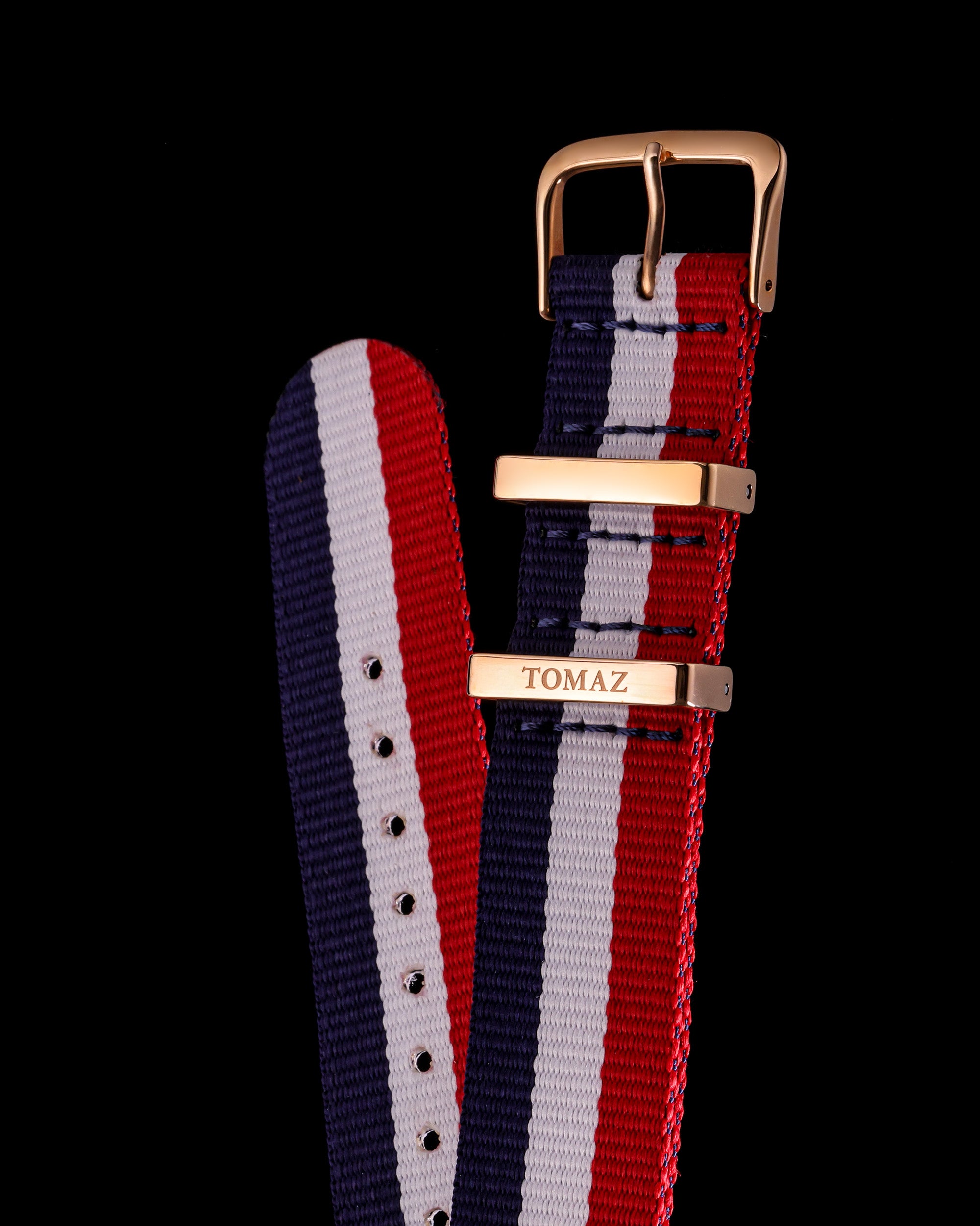 Tomaz TS4-3B Nylon 3 Stripe 20mm Watch Strap (Navy/White/Red)