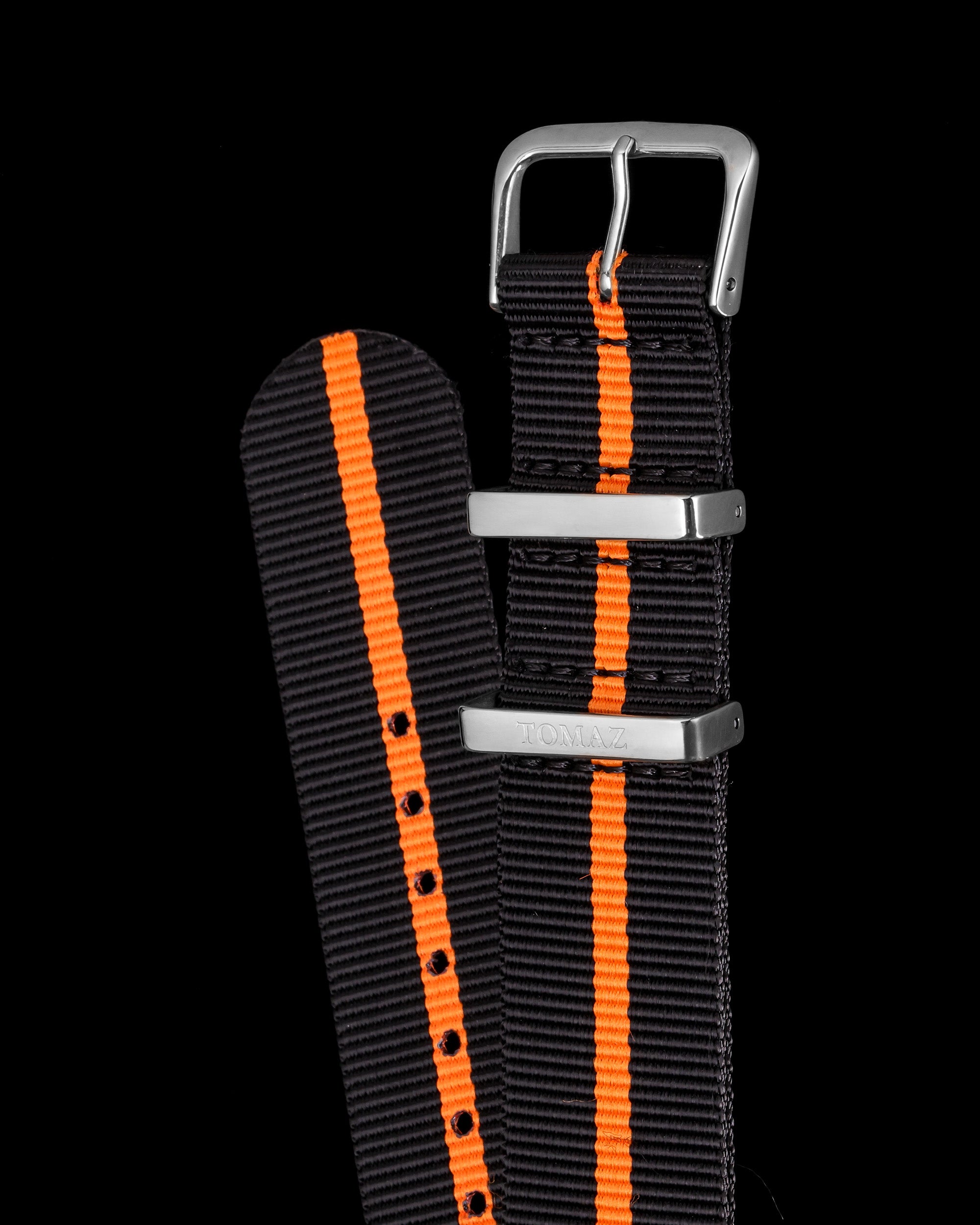 Tomaz TS4-3C Nylon 3-Stripes 22mm Watch Strap (Black/Orange)