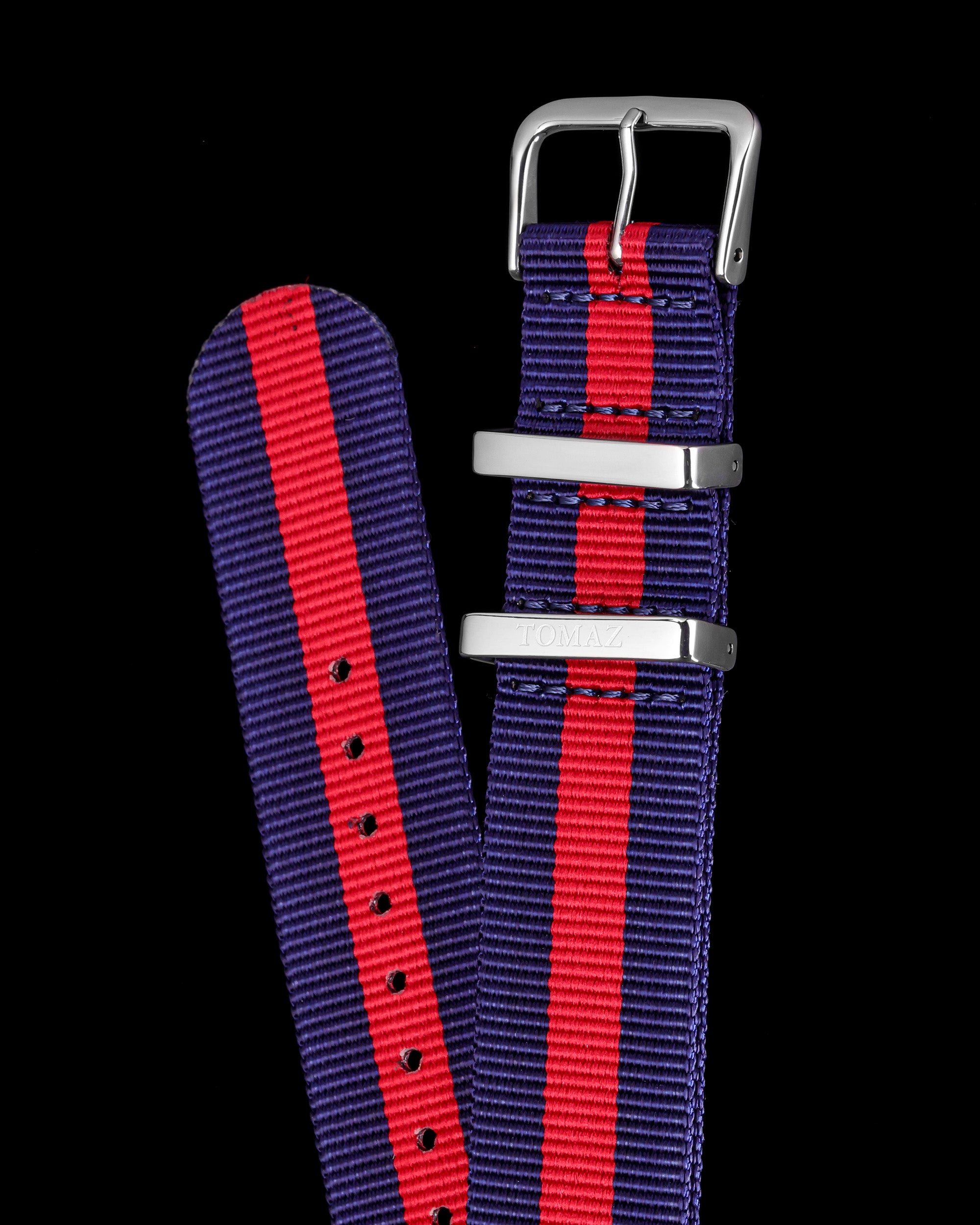 Tomaz TS4-3C Nylon 3-Stripes 22mm Watch Strap (Navy/Red)