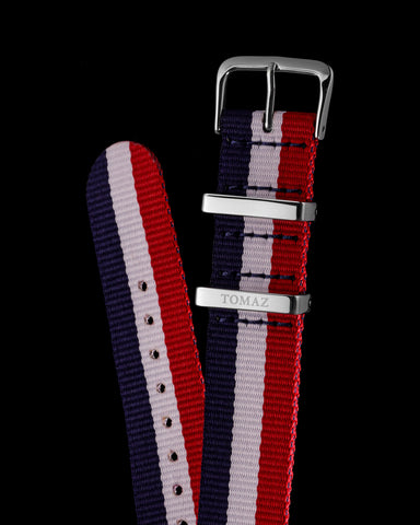 Tomaz TS4-3C Nilon 3-Jalur Tali Jam 20mm (Navy/Putih/Merah)