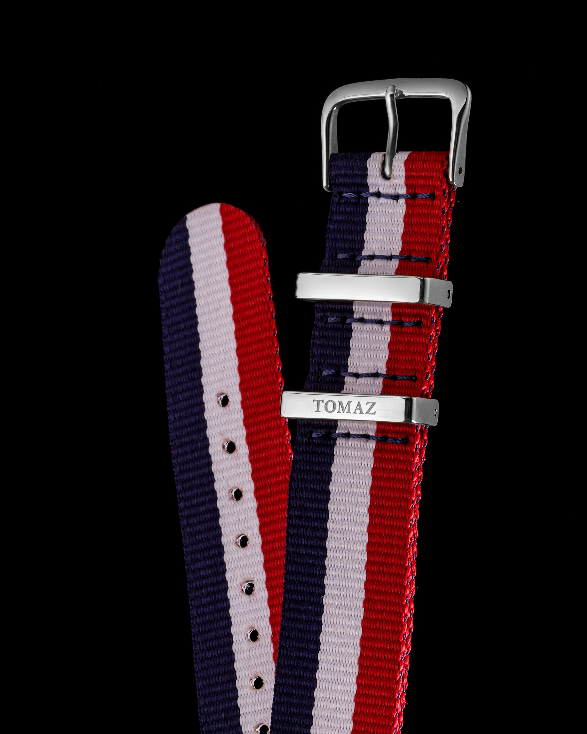 Tomaz TS4-3C Nylon 3-Stripes 22mm Watch Strap (Navy/White/Red)