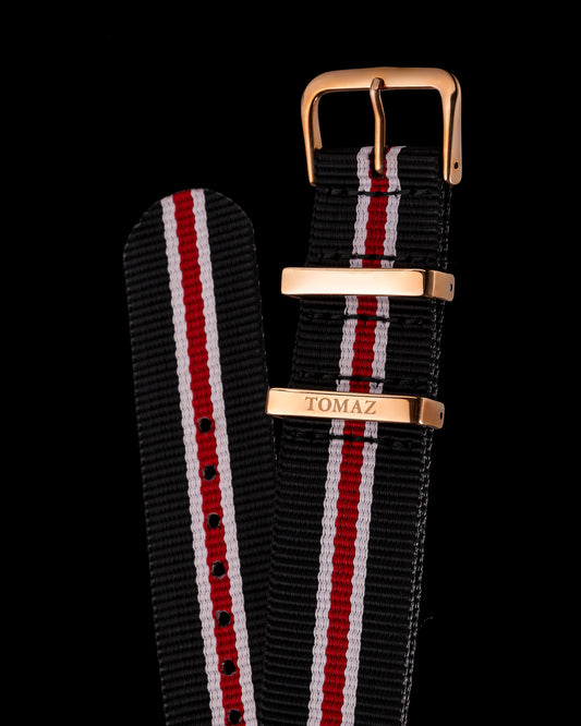 Tomaz TS4-5B Nylon 22mm Watch Strap (Black/White/Red)