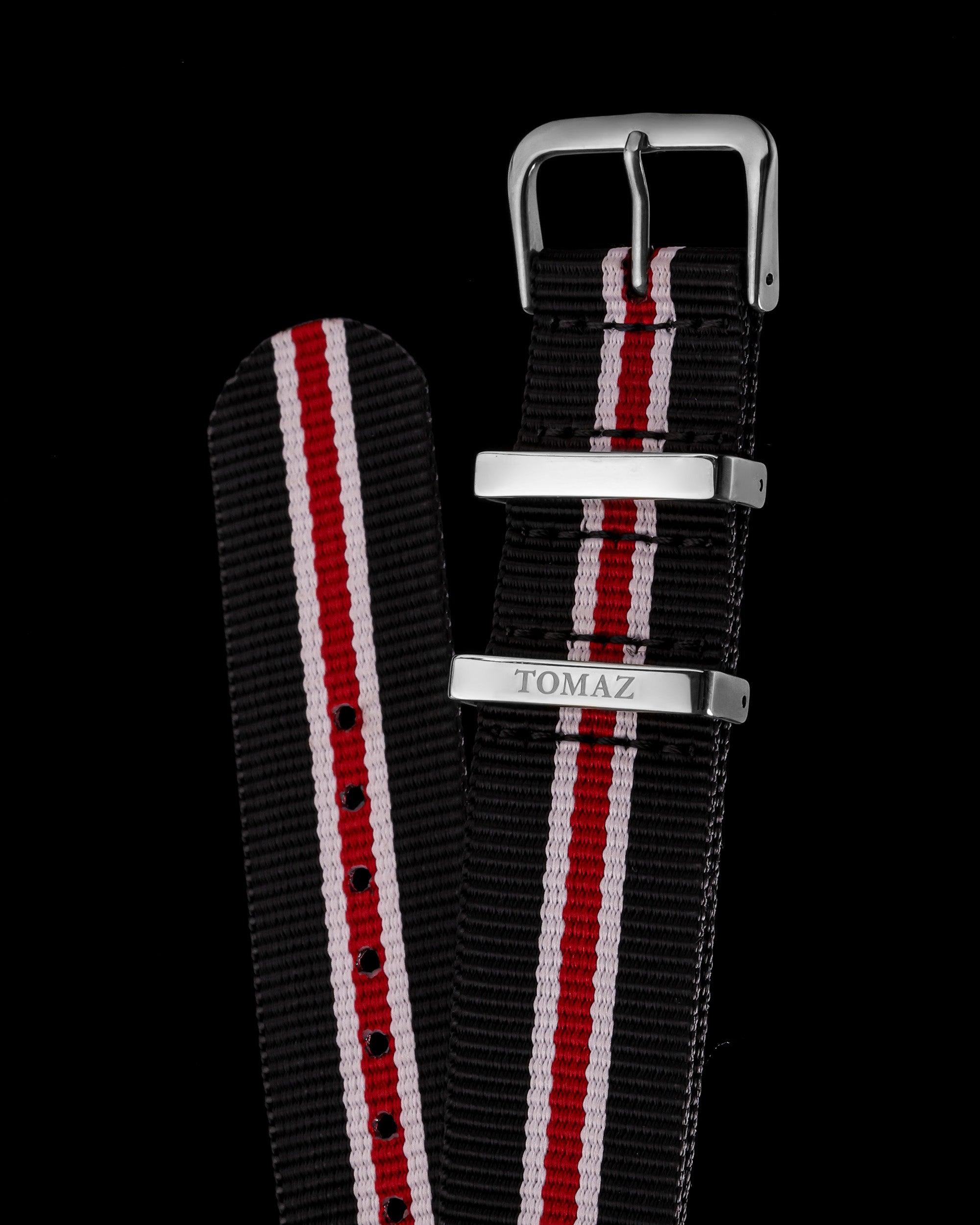 Tomaz TS4-5C Nylon 22mm Watch Strap (Black/White/Red)