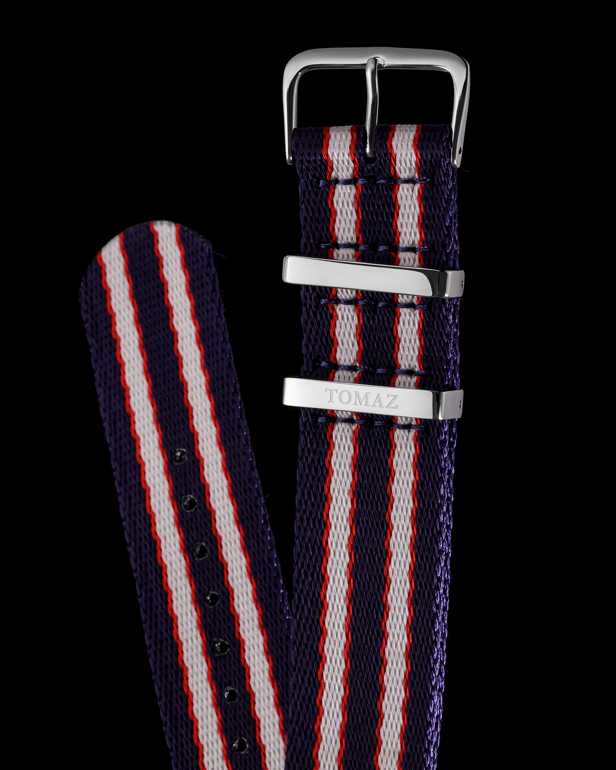 Tomaz TS4-5C Nylon 22mm Watch Strap (Navy/White/Red)