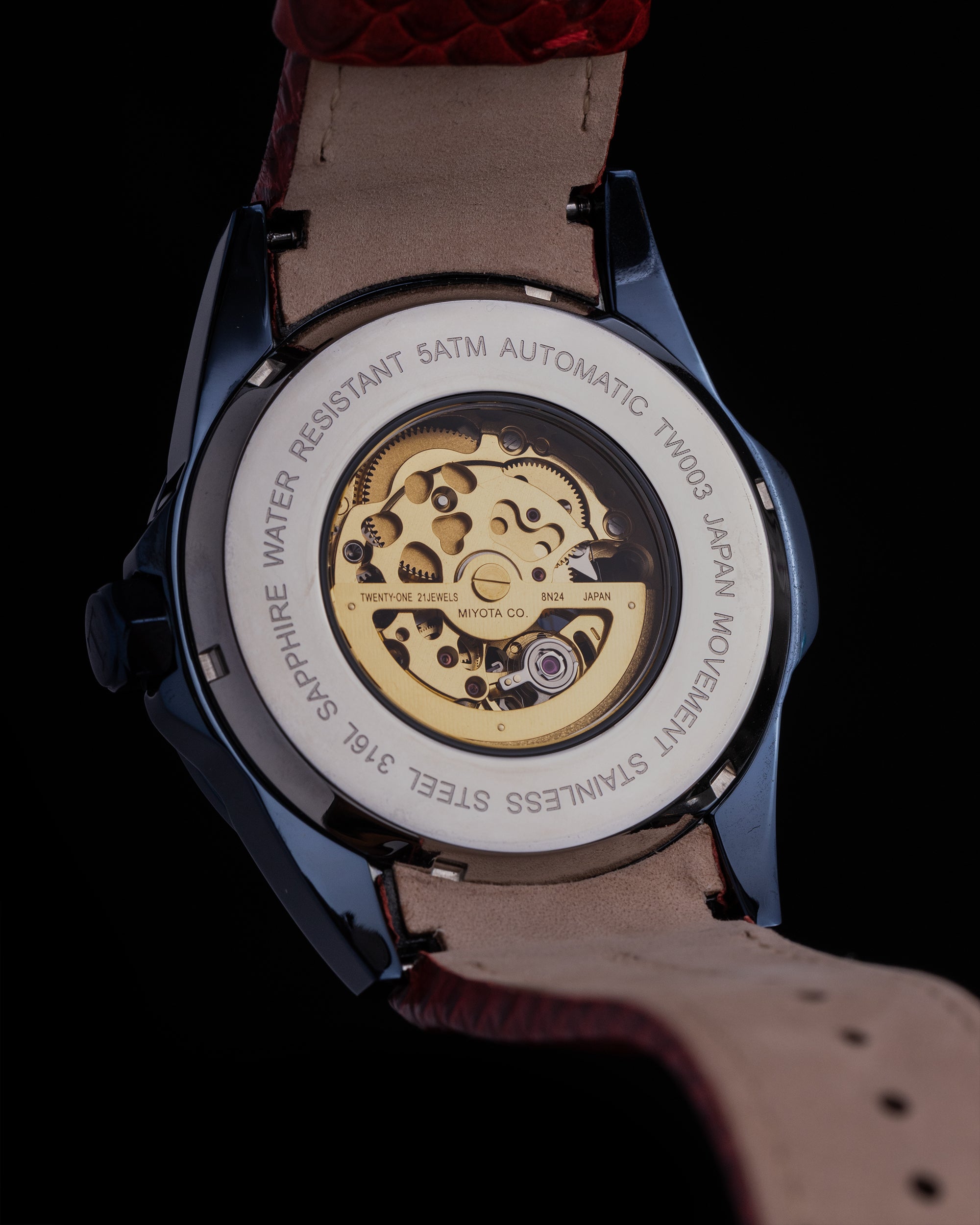 Skeletor TW003B-D2 (Black/Red) Red Salmon Leather Strap