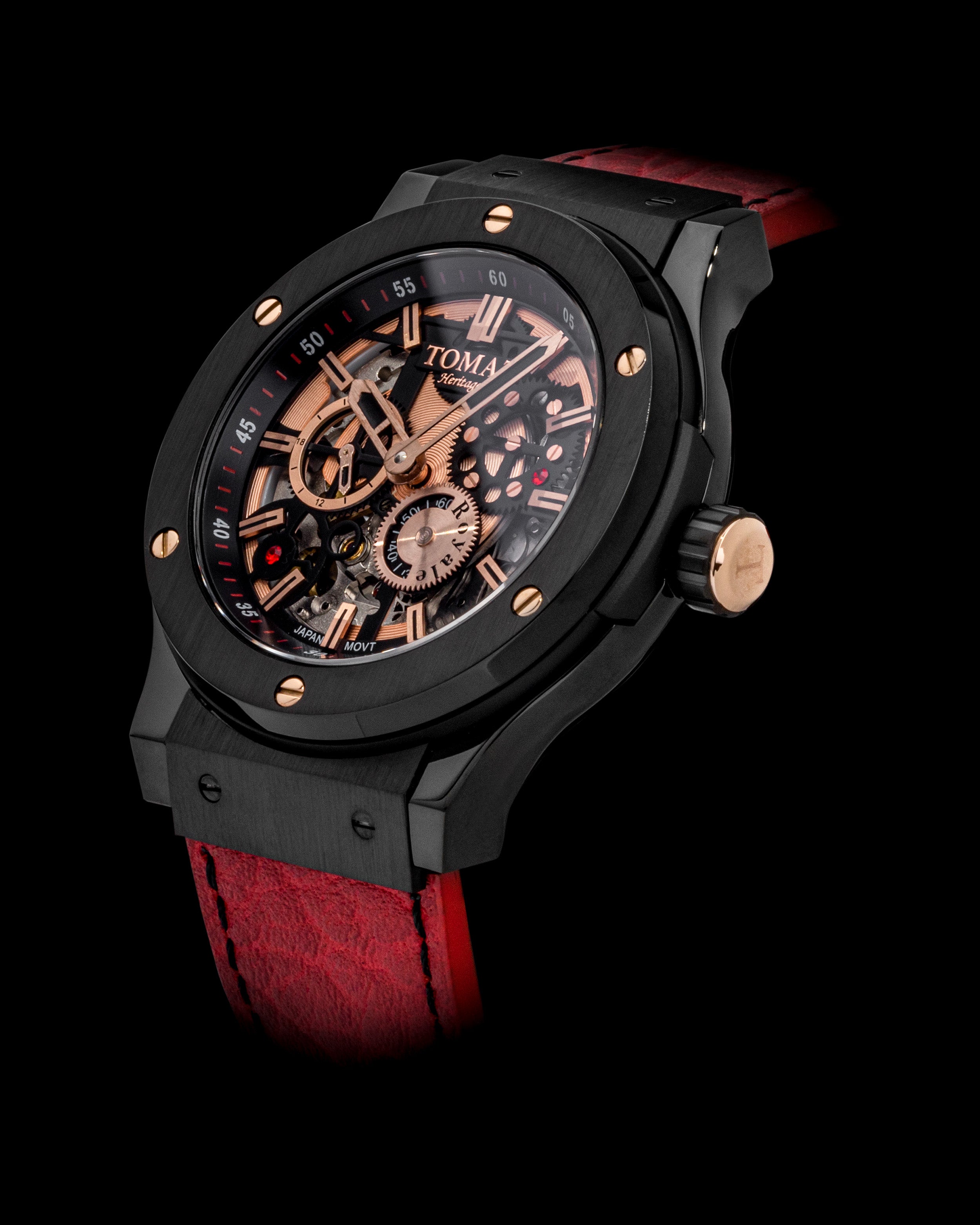 Jam Tangan Tomaz Lelaki TW014-D5 (Hitam) Tali Kulit Merah