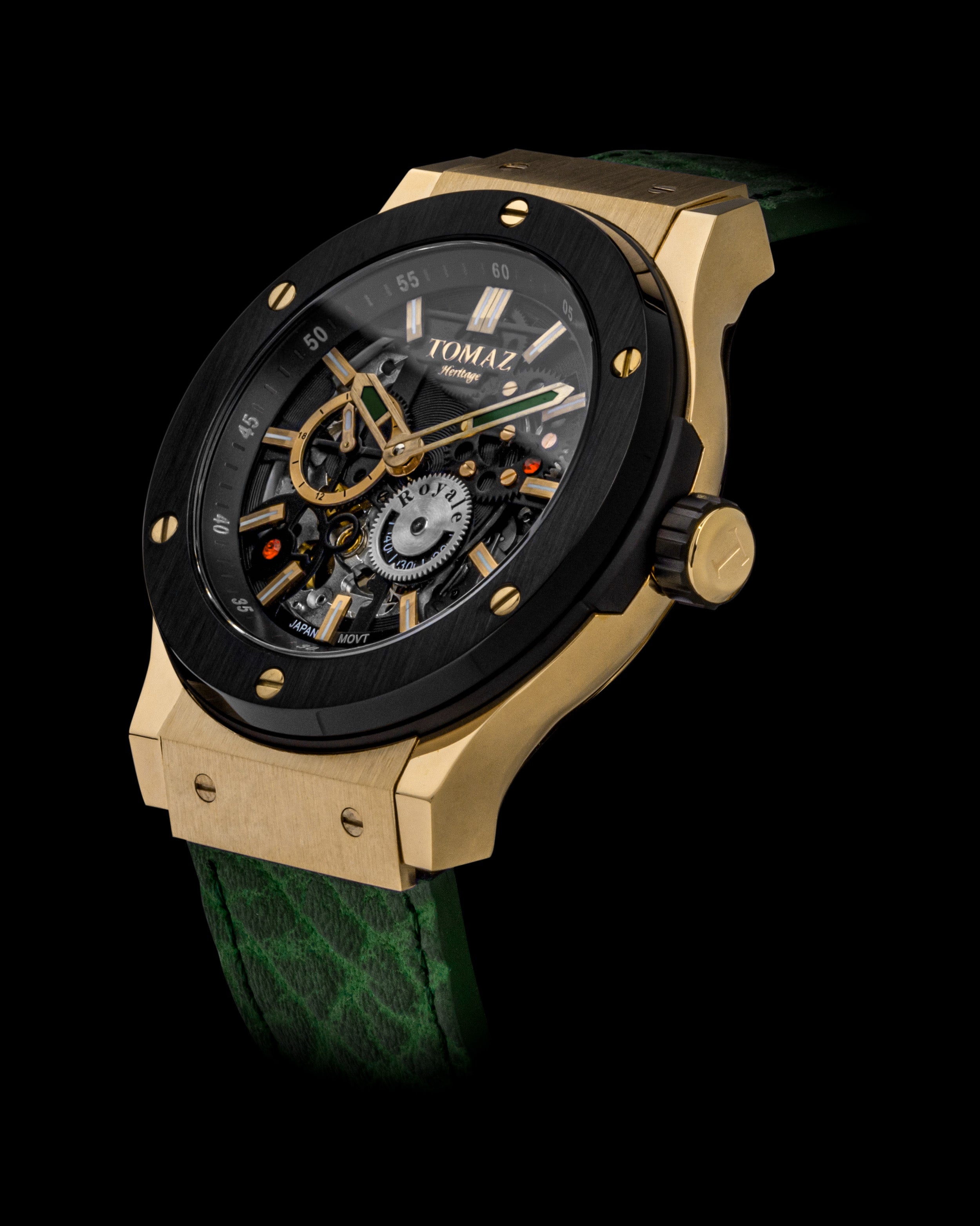 Tomaz Men's Watch TW014-D9 (Gold/Black) Green Leather Strap