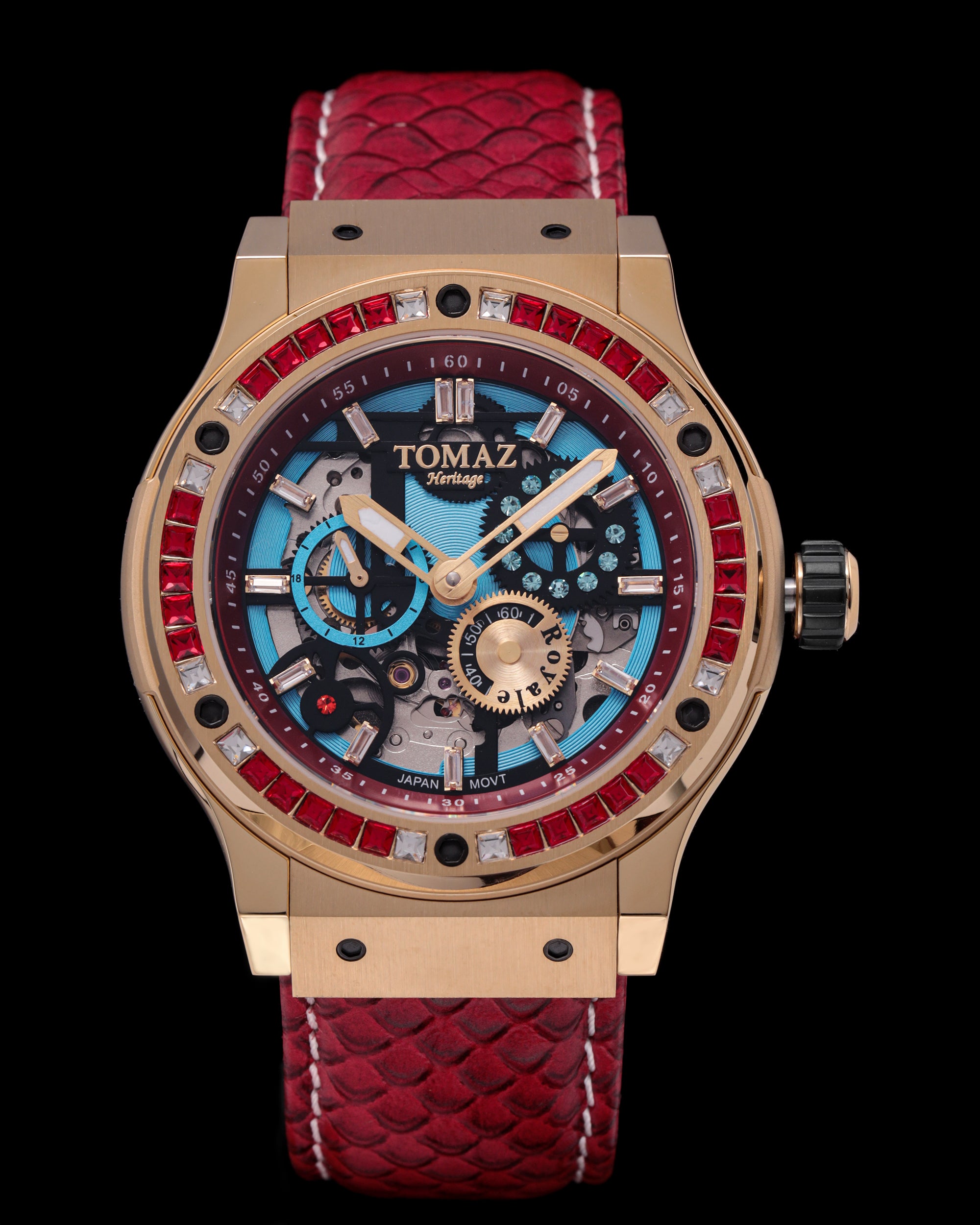 Royale TW014A-D1 (Gold/Red) with Red Crystal (Red Salmon Leather Strap)