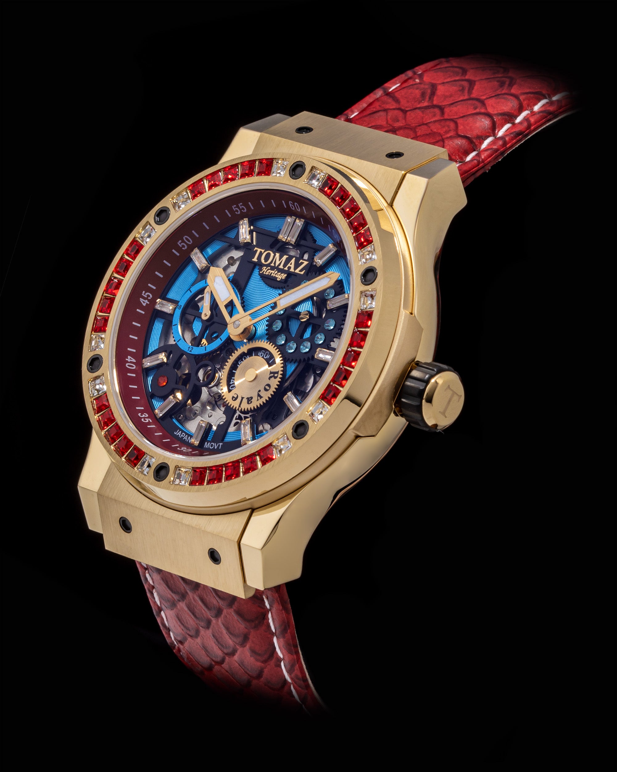 Royale TW014A-D1 (Gold/Red) with Red Crystal (Red Salmon Leather Strap)