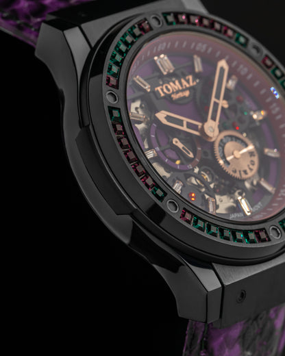 Royale TW014A-D4 (Black) with Green Purple Swarovski (Purple Salmon Leather Strap)