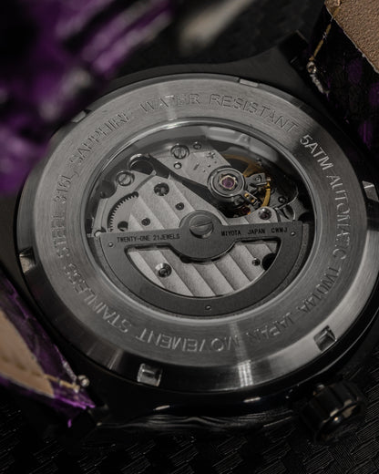 Royale TW014A-D4 (Black) with Green Purple Swarovski (Purple Salmon Leather Strap)