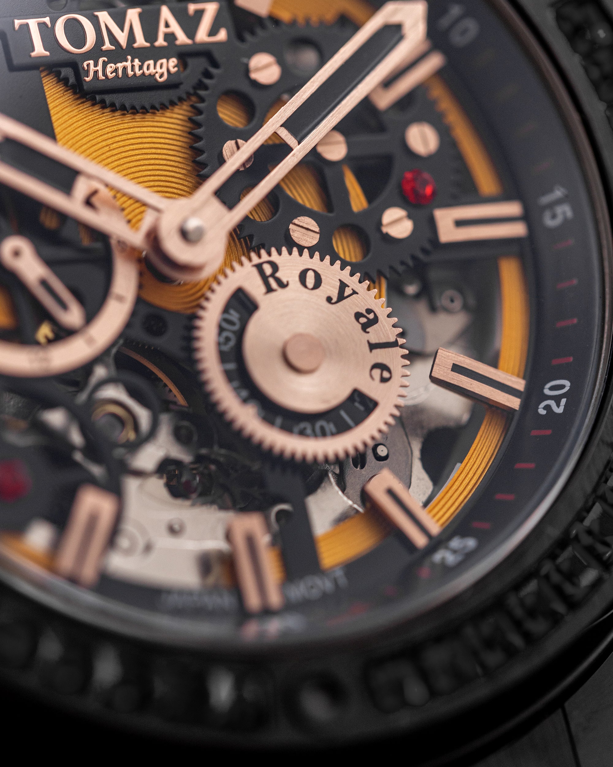 Royale TW014B-D5 (Full Black) with Black Swarovski (Yellow Salmon Leather Strap)