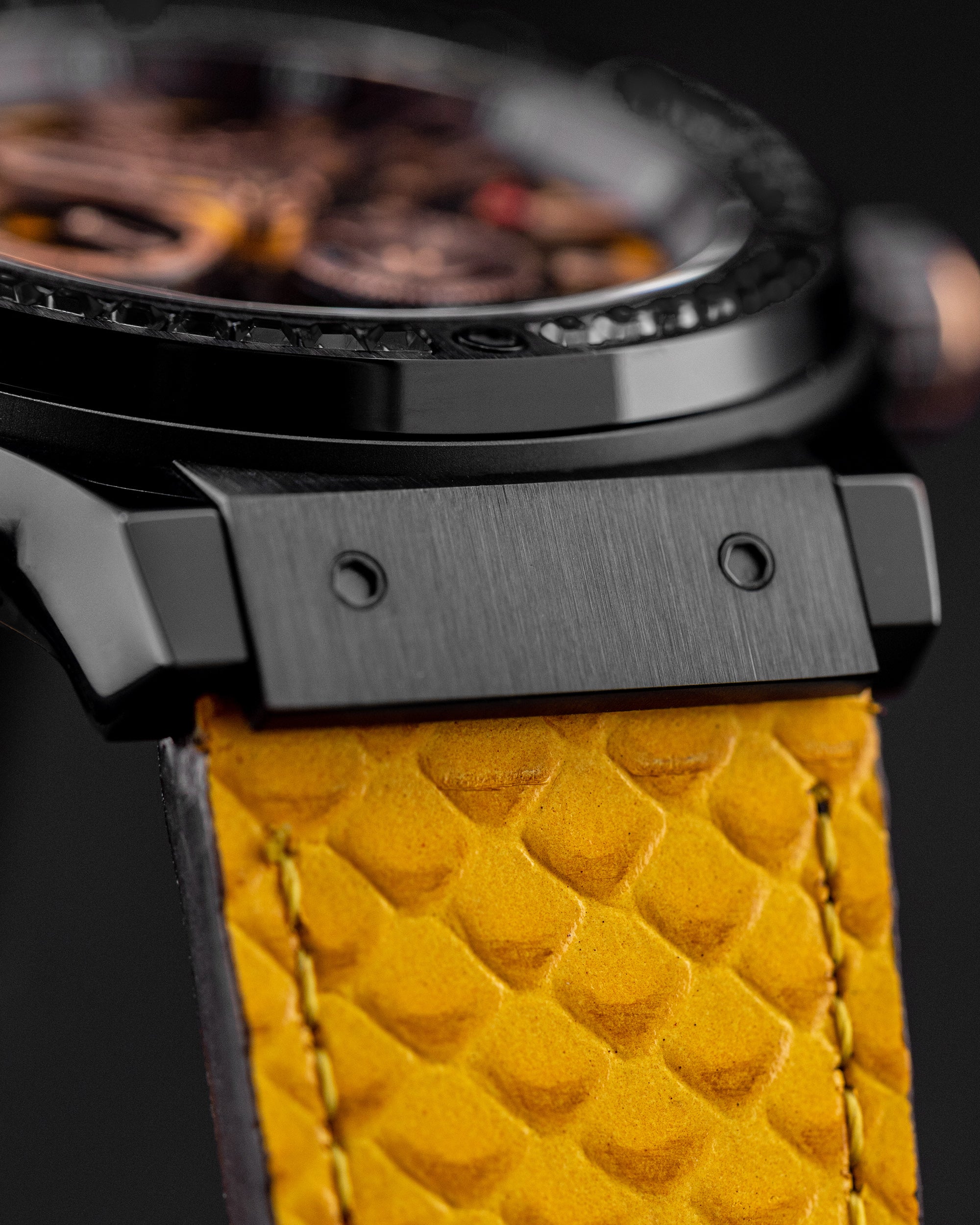 Royale TW014B-D5 (Full Black) with Black Swarovski (Yellow Salmon Leather Strap)