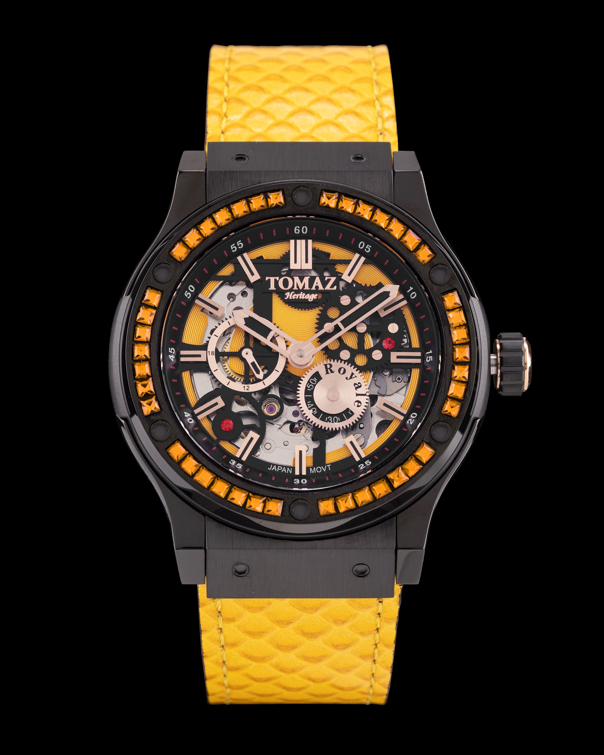 Royale TW014B-D6 (Black/Yellow) with Yellow Crystal (Yellow Salmon Leather Strap)