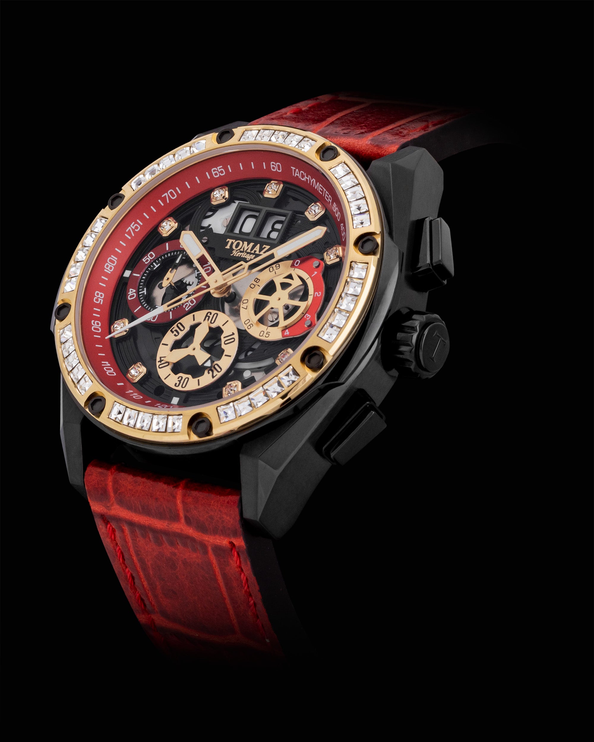 RAWR III TW024E-D3 (Black/Red) with White Swarovski (Red Bamboo Leather Strap)