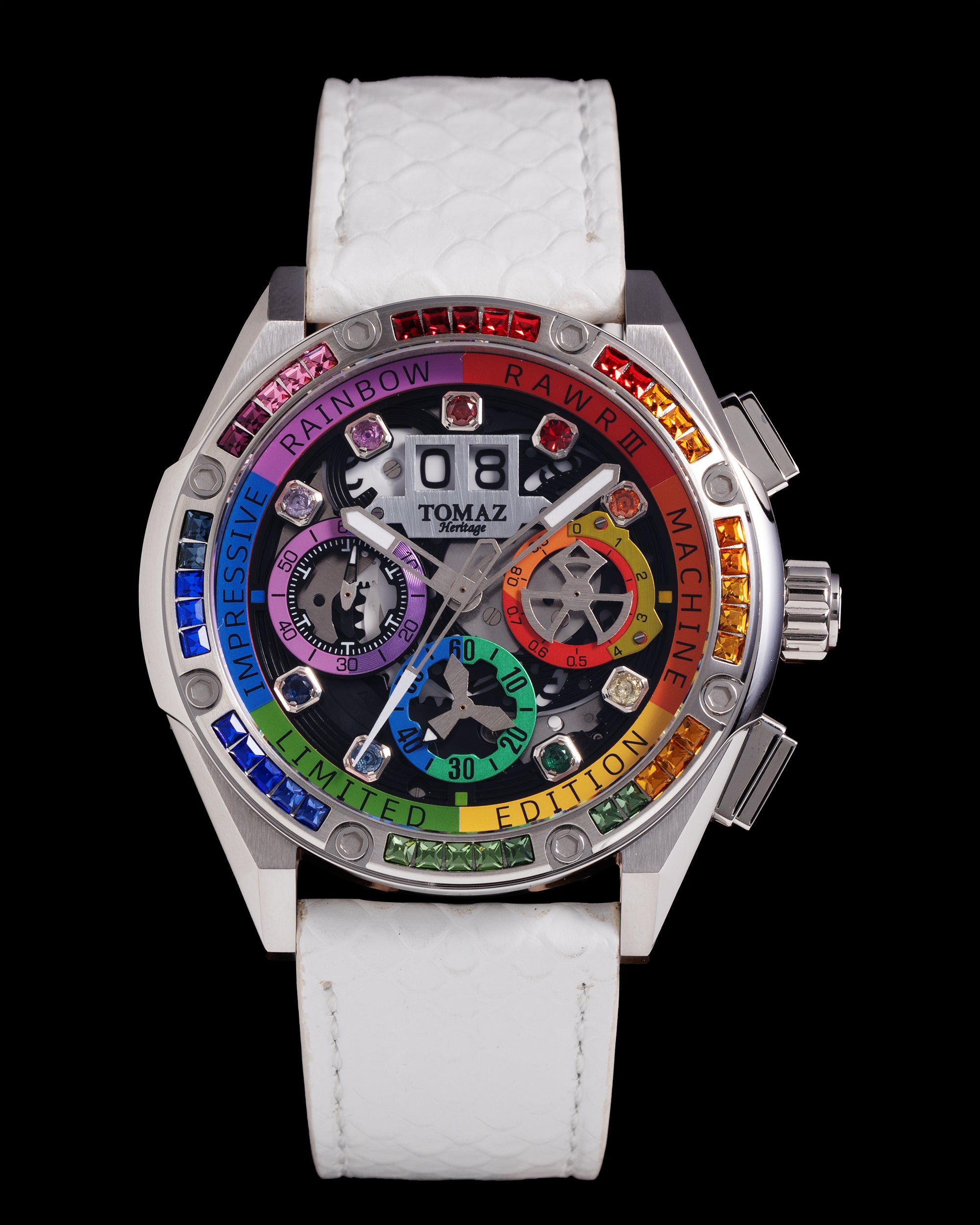 RAWR III TW024I-D3 (Perak) dengan Rainbow Swarovski (Tali Kulit Salmon Putih)
