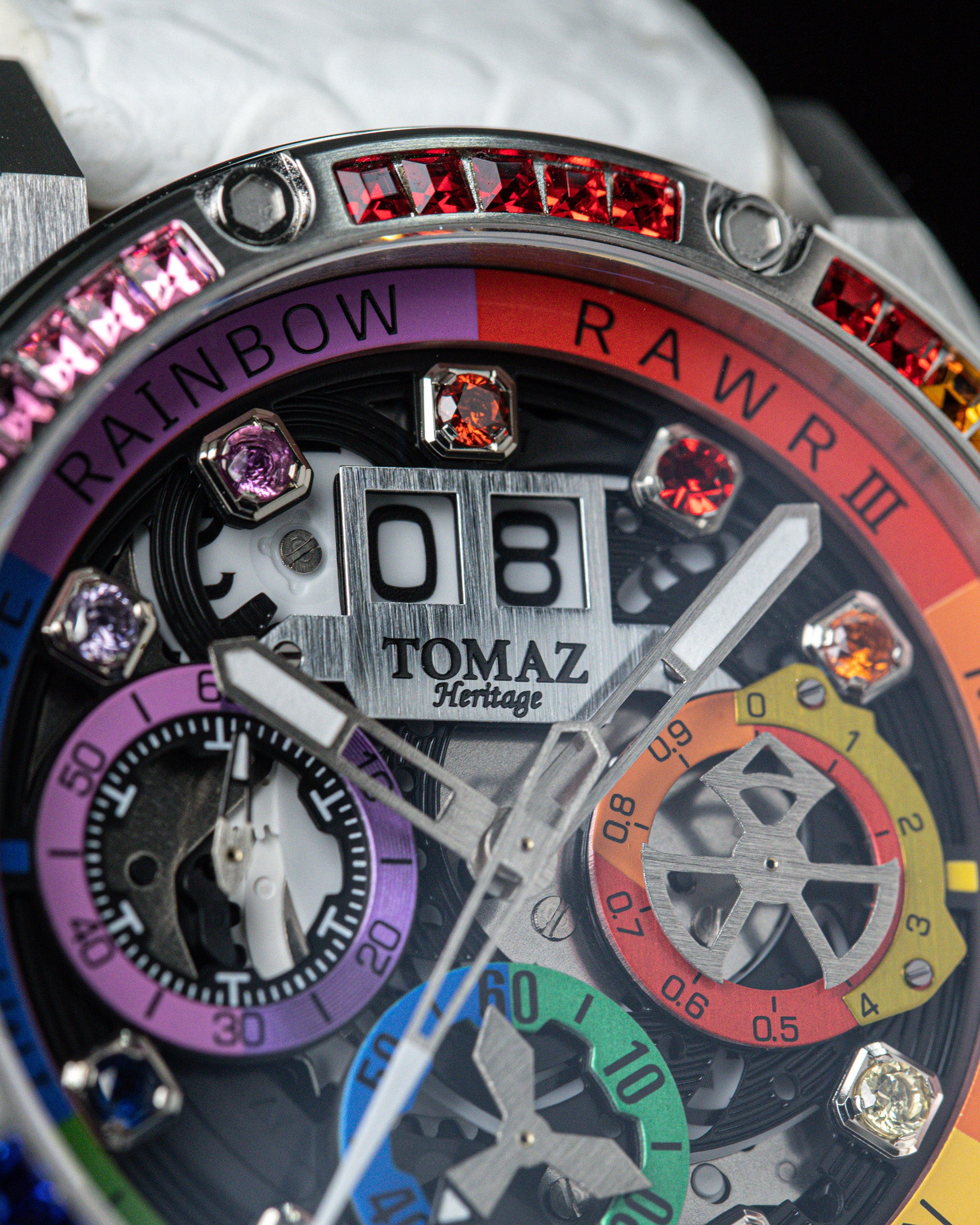 RAWR III TW024I-D3 (Perak) dengan Rainbow Swarovski (Tali Kulit Salmon Putih)