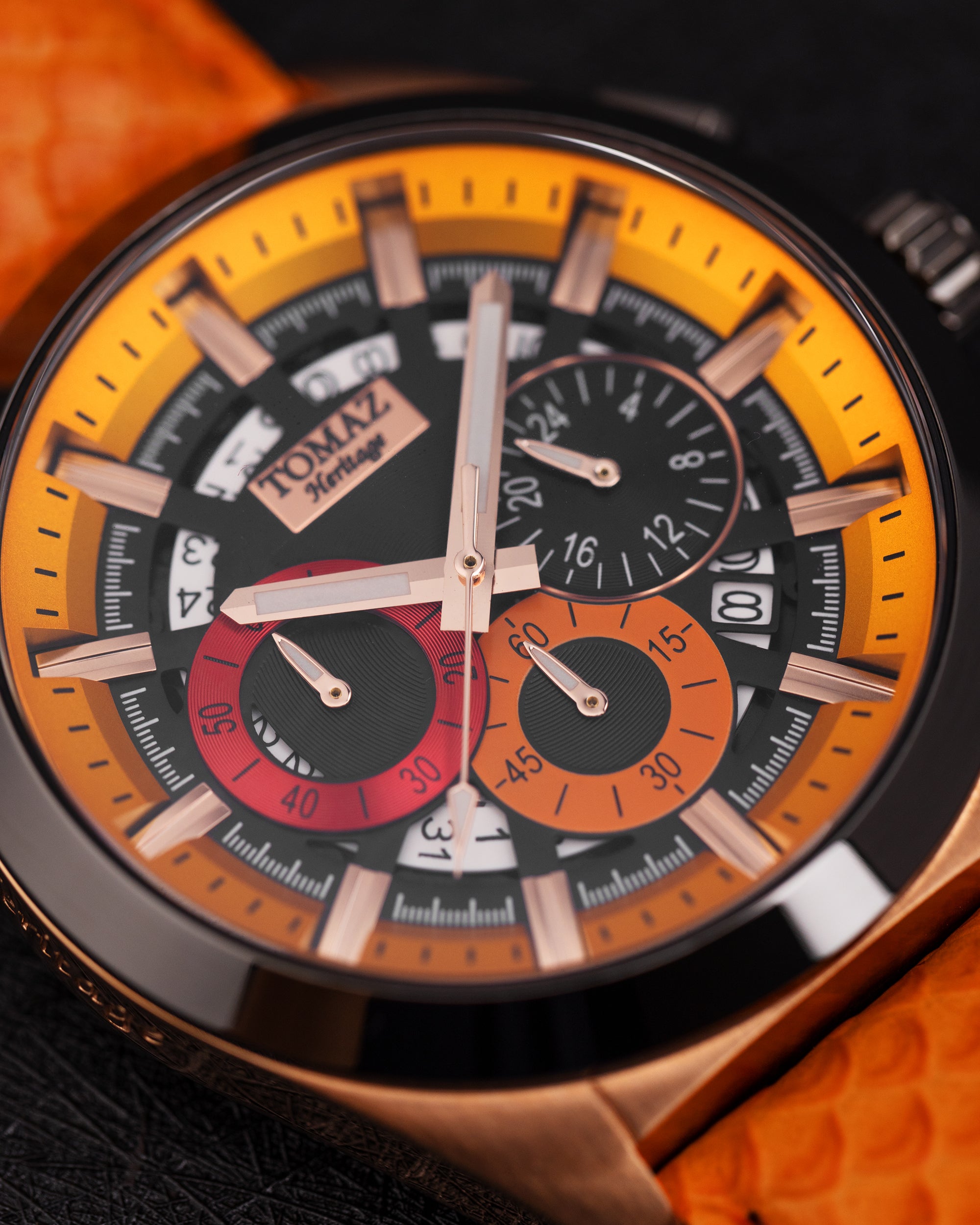 Romeo XXV TW025-D19 (Rosegold/Black/Yellow) Orange Salmon Leather Strap