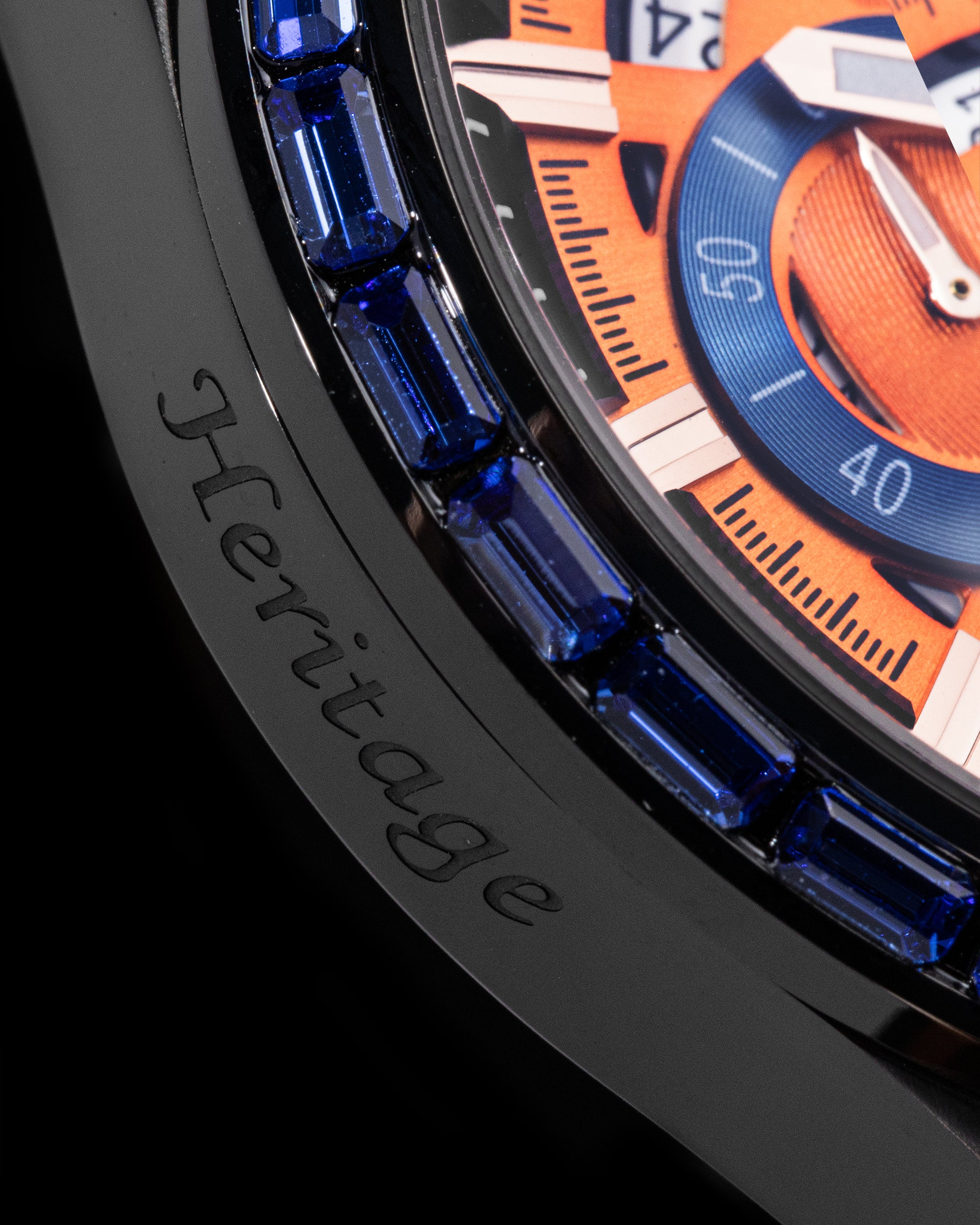 Romeo TW025A-D2 (Black/Orange) with Blue Swarovski (Orange Leather Strap)