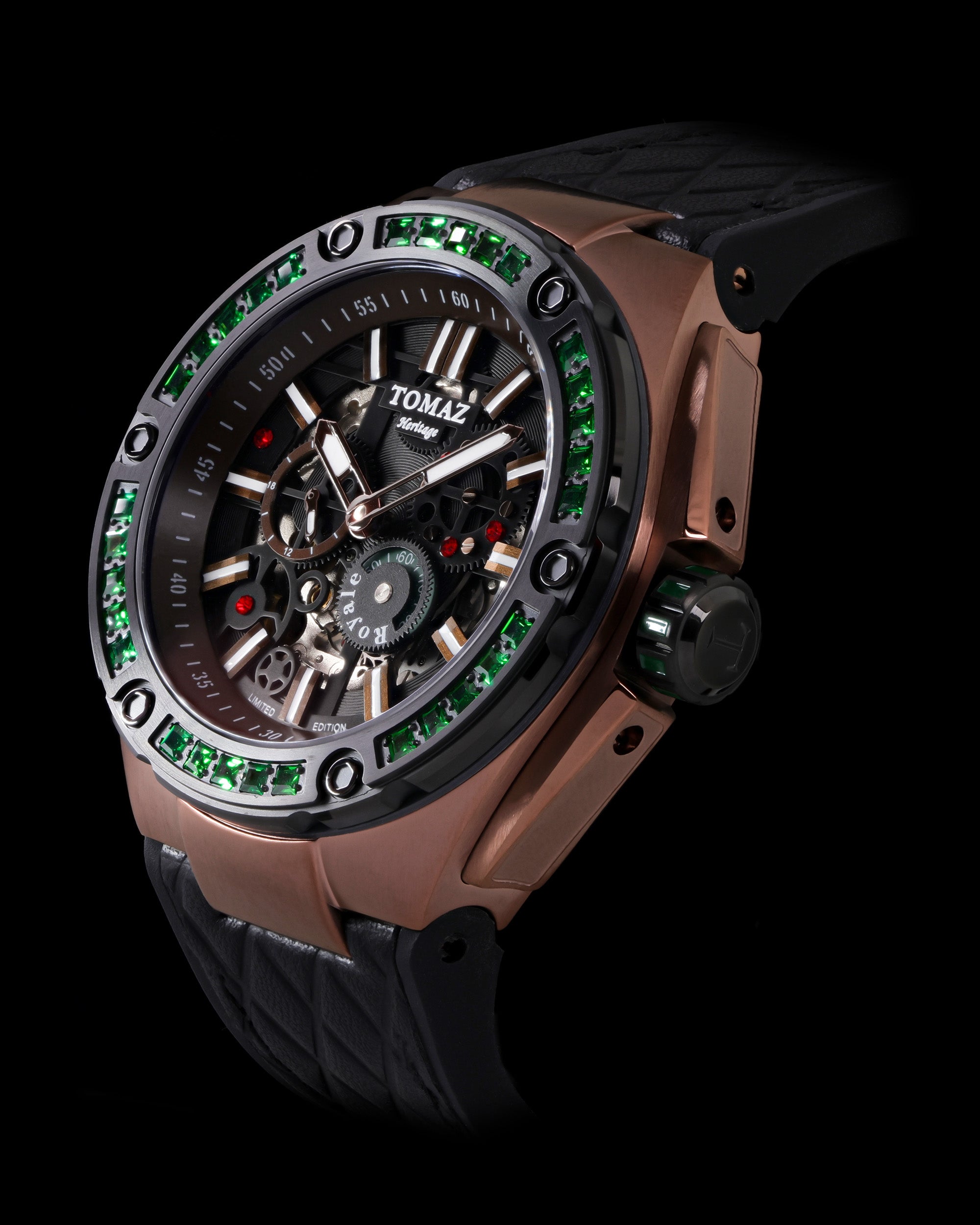 Royale XL TW027S-D5 (Kopi/Hitam) dengan Swarovski (Kulit Salmon Kopi dengan Tali Getah)
