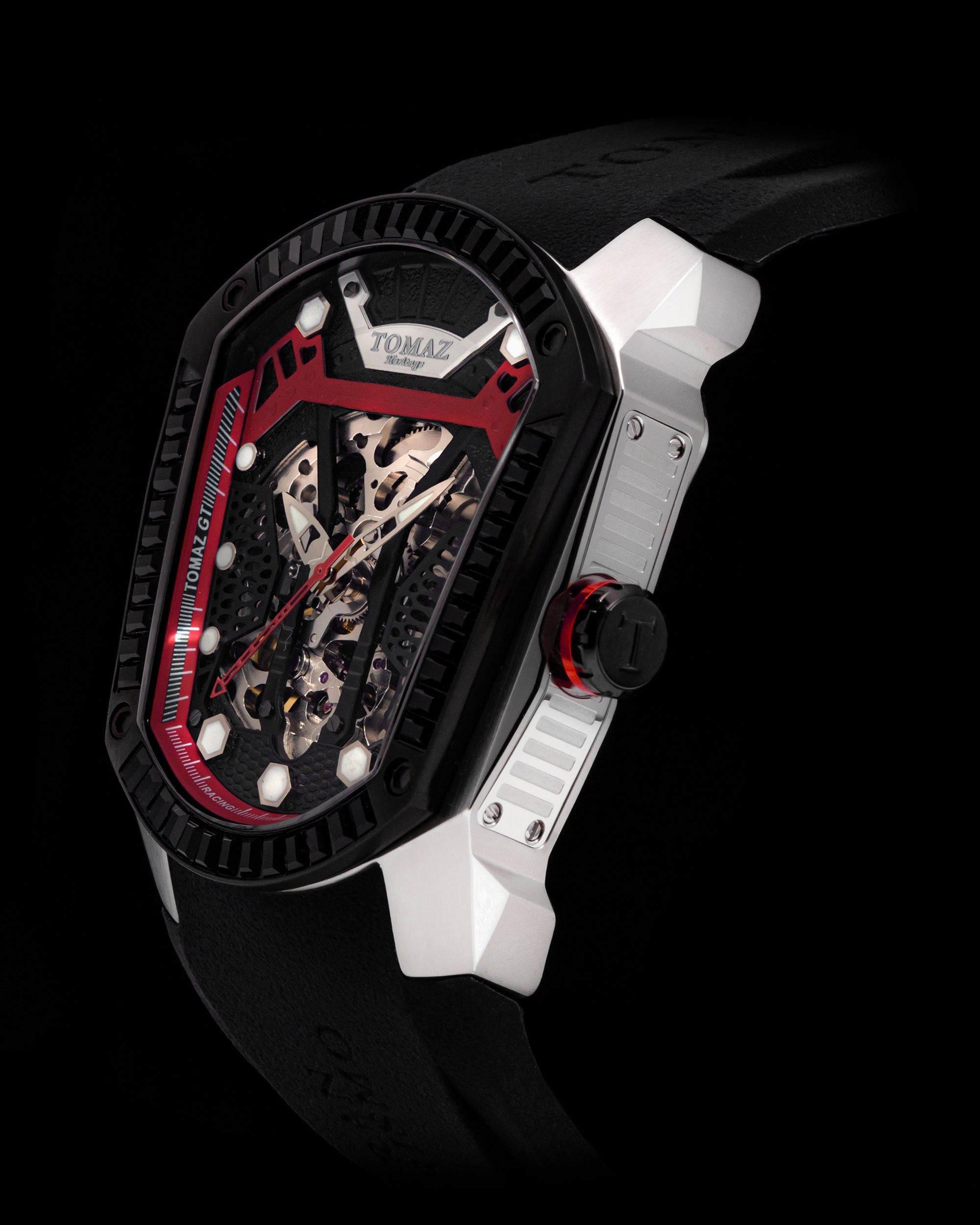 GT Skeleton TW028-D1 (Black/Red) with Black Swarovski (Black Rubber Strap)