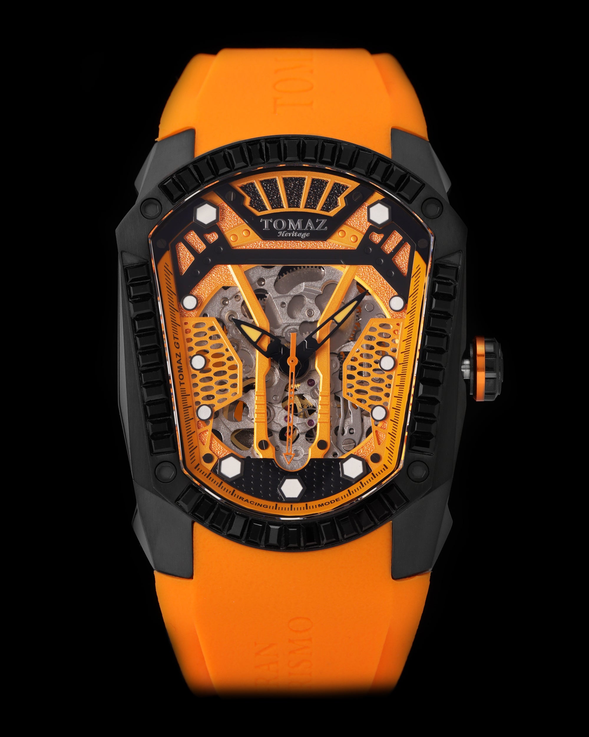 GT Skeleton TW028-D12 (Black/Orange) with Black Swarovski (Yellow Rubber Strap)