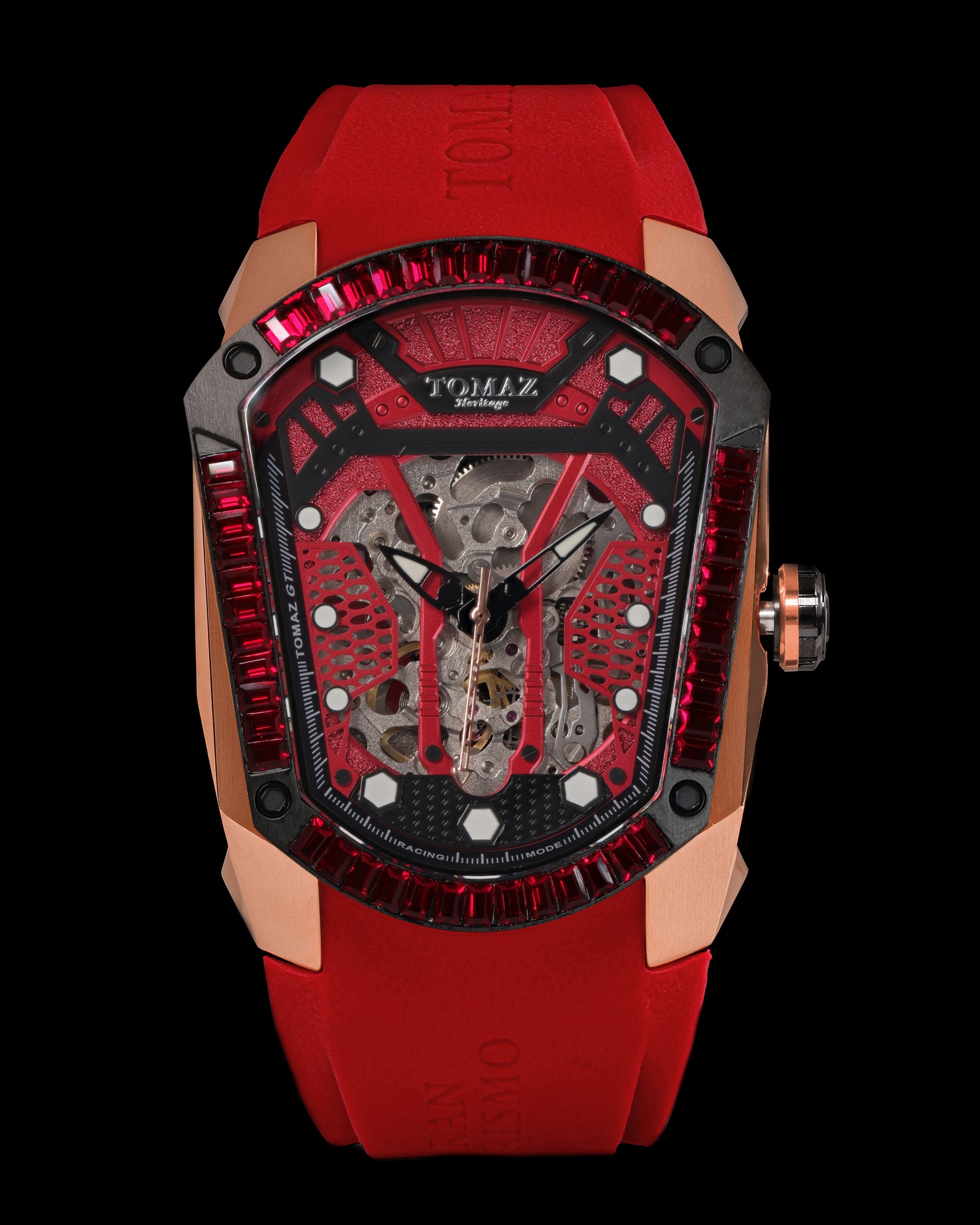 GT Skeleton TW028-D13 (Rosegold/Red) with Red Swarovski (Red Rubber Strap)