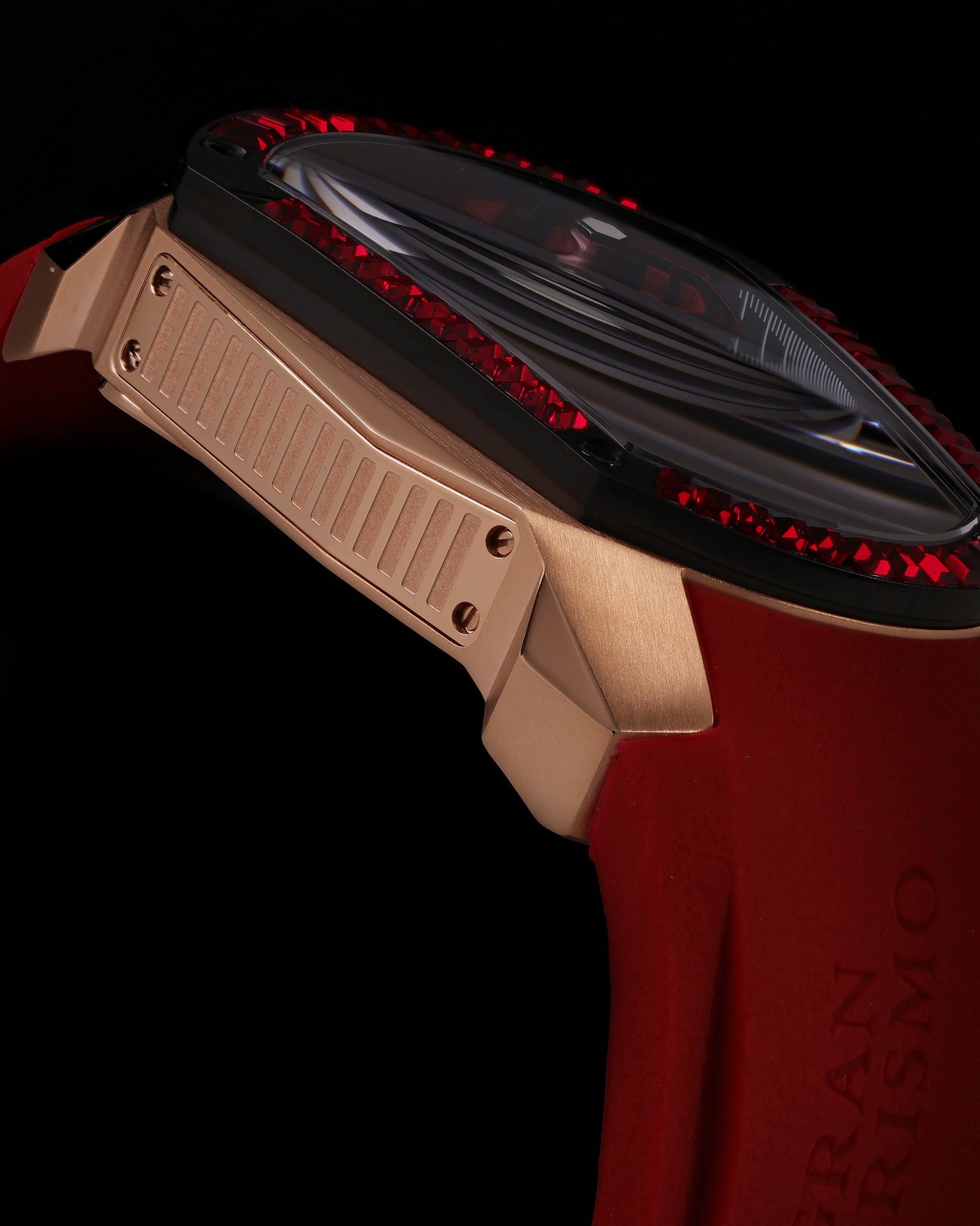 GT Skeleton TW028-D13 (Rosegold/Merah) dengan Swarovski Merah (Tali Getah Merah)